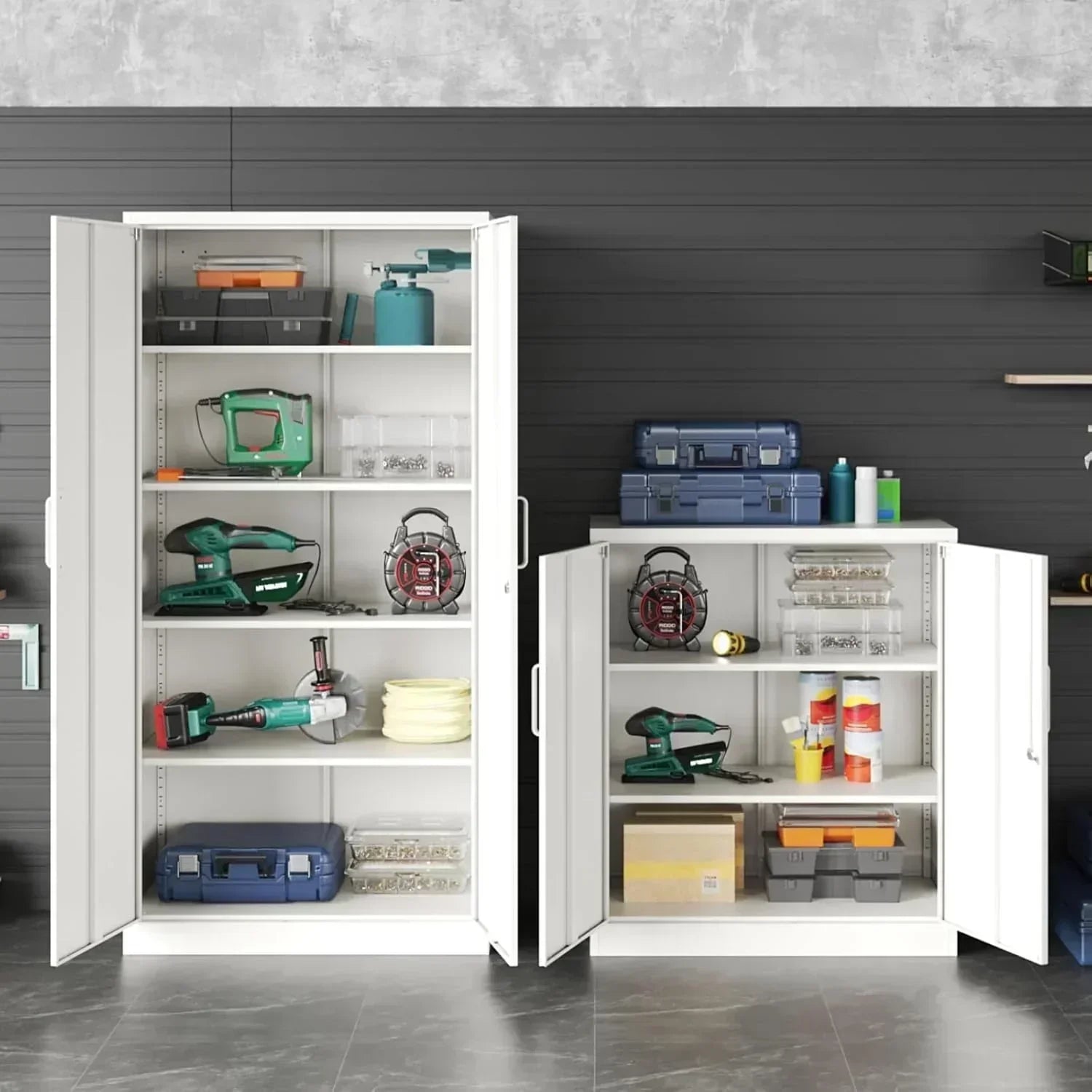 Metal Storage Cabinet with 2 Doors and 6 Shelves Black Metal Cabinet Garage Storage Cabinet wourant