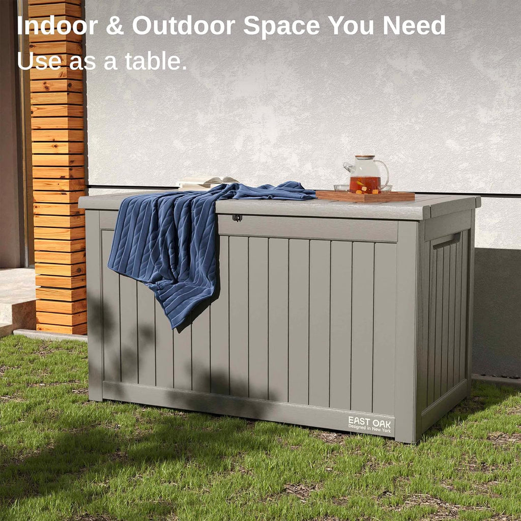 EAST OAK Outdoor Storage Box 60 Gallon Deck Box Indoor and Outdoor Use Waterproof Resin Storage wourant
