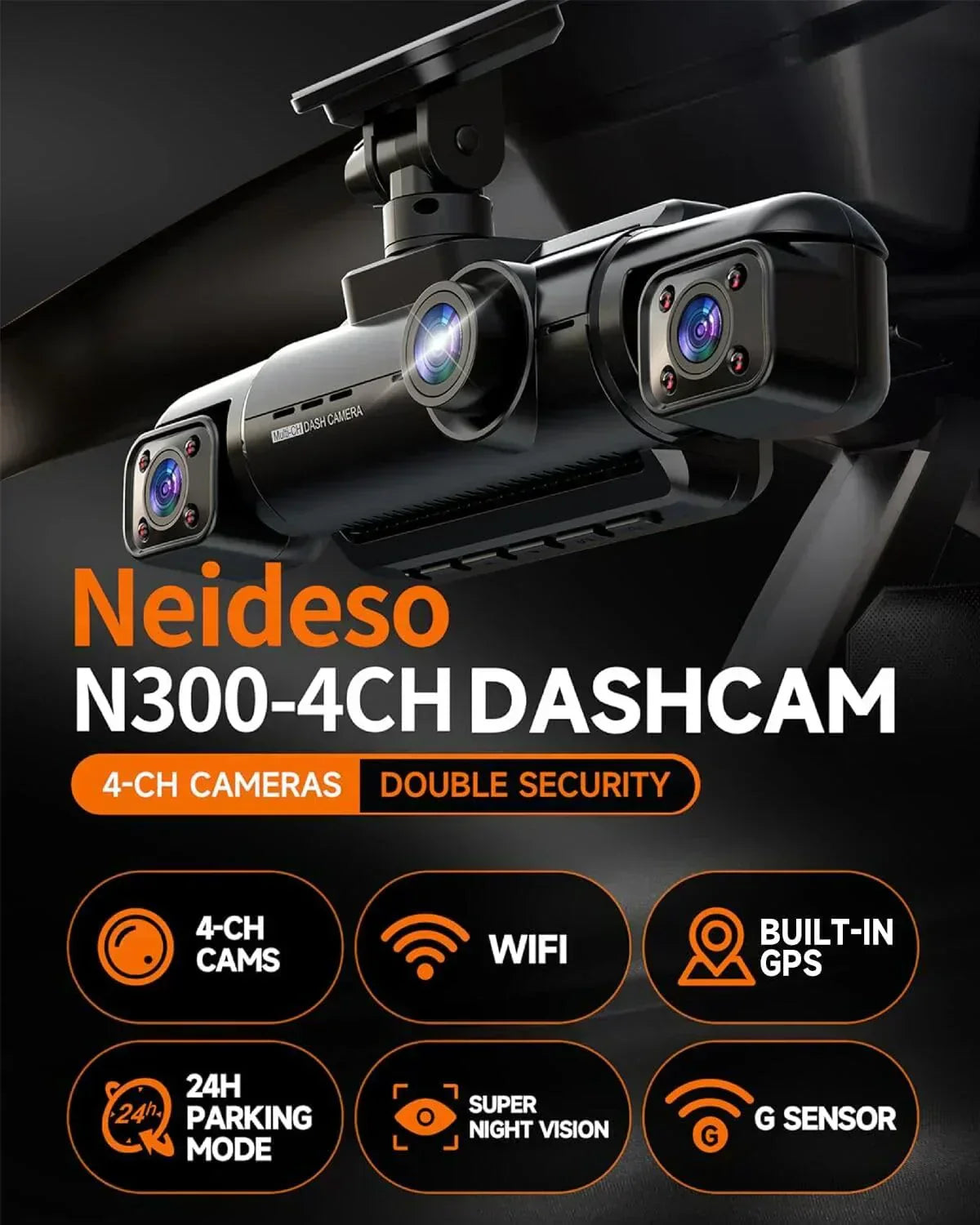 360° Dash Cam 4-Channel FHD 4*1080P Wi-Fi GPS Voice Control Car Camera Front 2K+1080P wourant