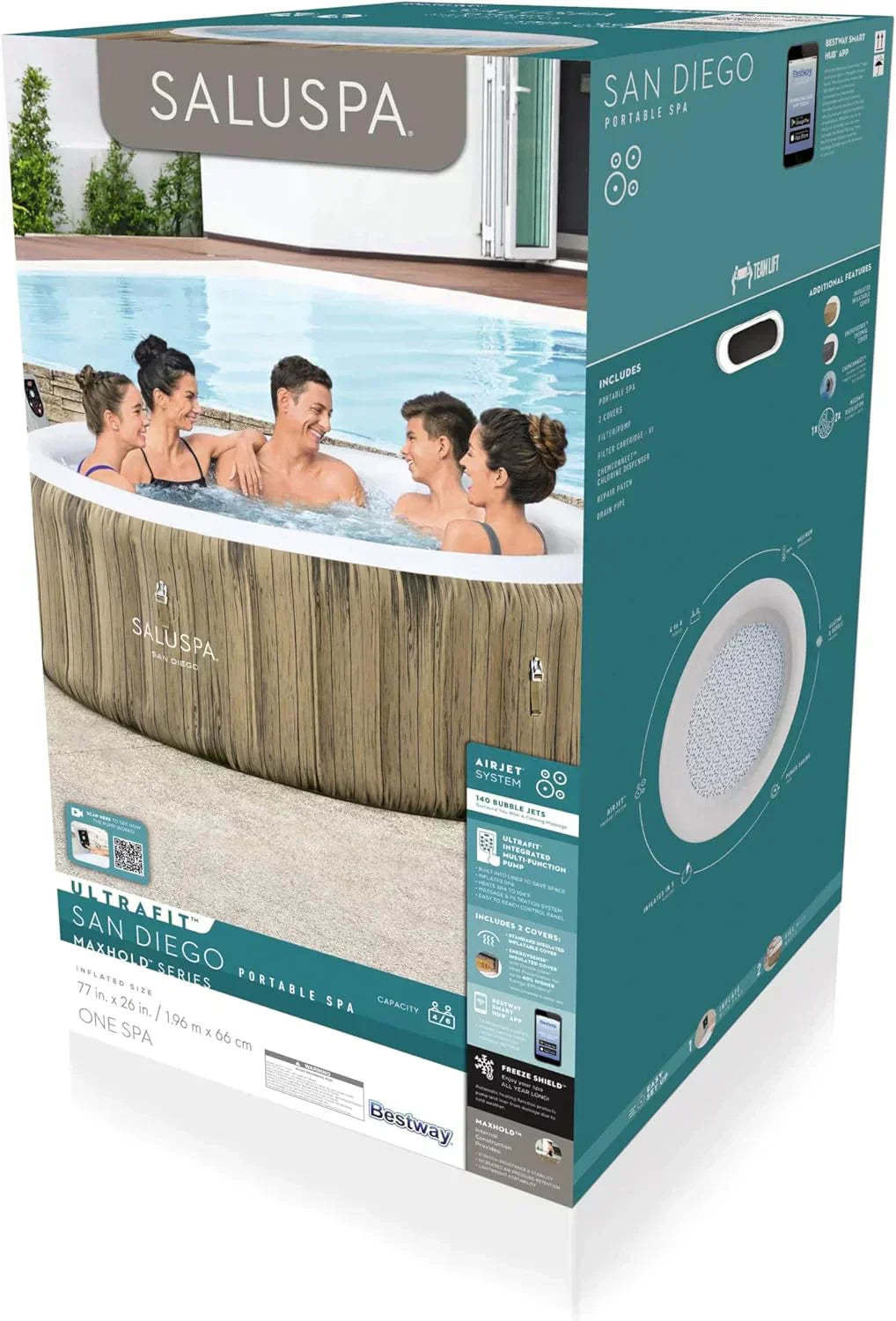 Bestway SaluSpa Miami EnergySense AirJet Inflatable Hot Tub Spa 71" x 26" Portable Hot Tub wourant