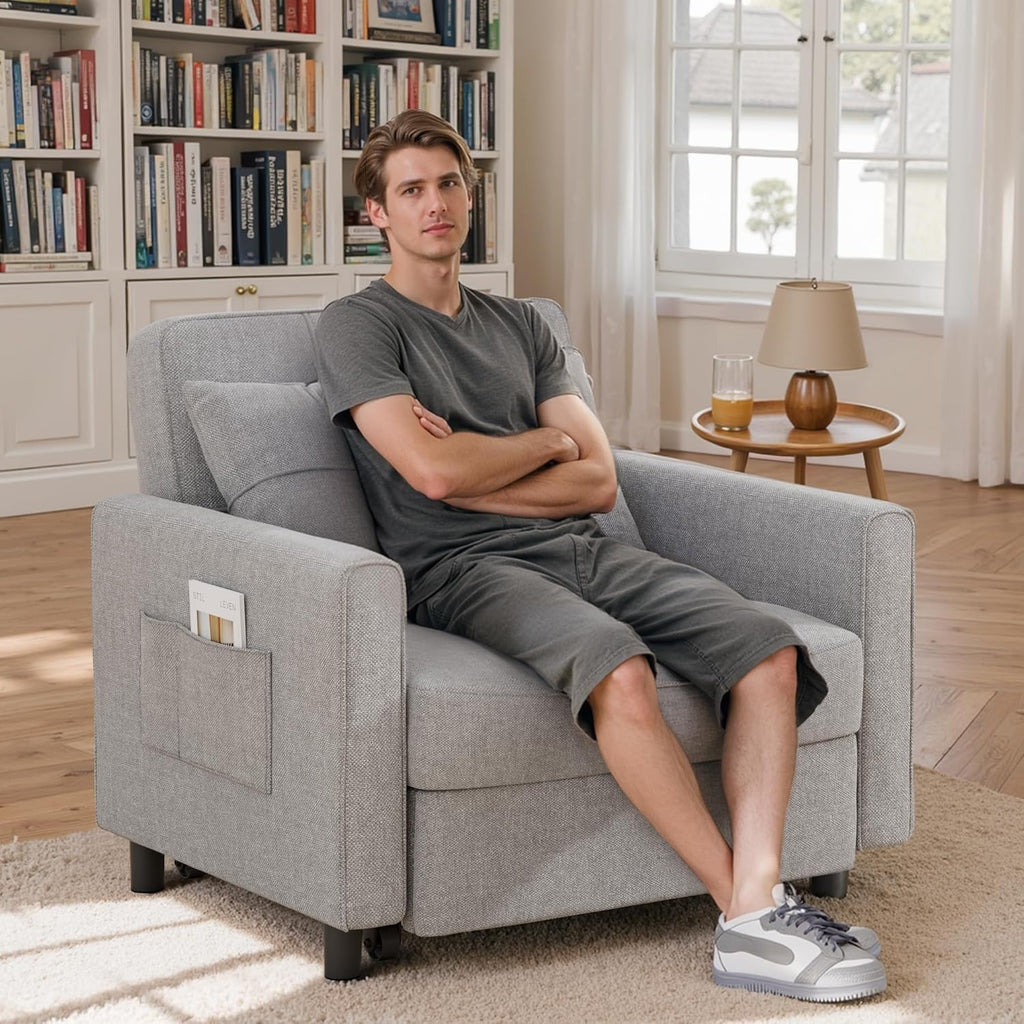 Sofa Bed Chair 3 in 1 Convertible Pullout Single Sleeper Chair Bed Spacious Multifunctional Sofa wourant