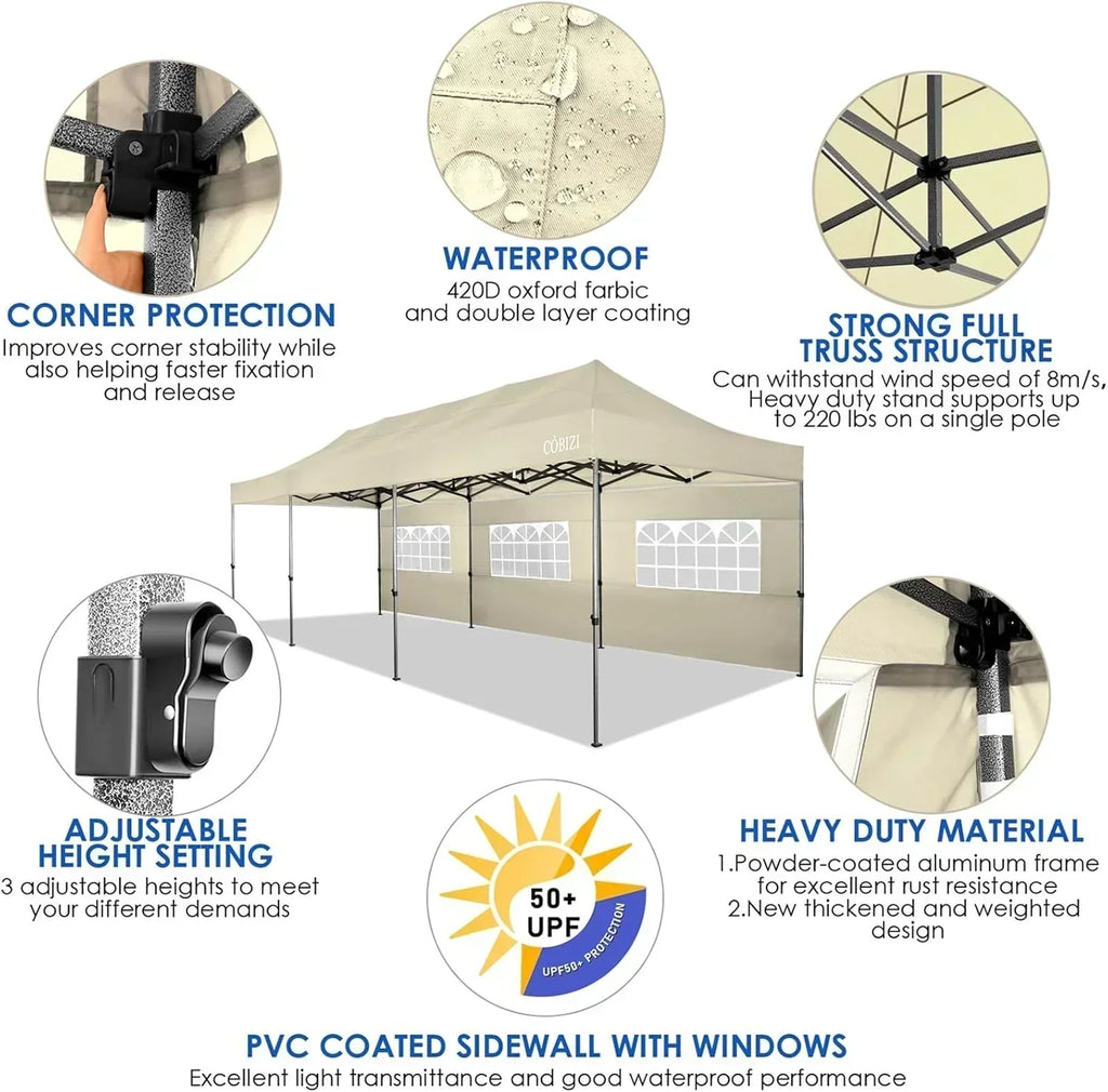COBIZI 10x20 Heavy Duty Pop up Canopy Tent 6 sidewalls Commercial Canopy Wedding Party Tents wourant
