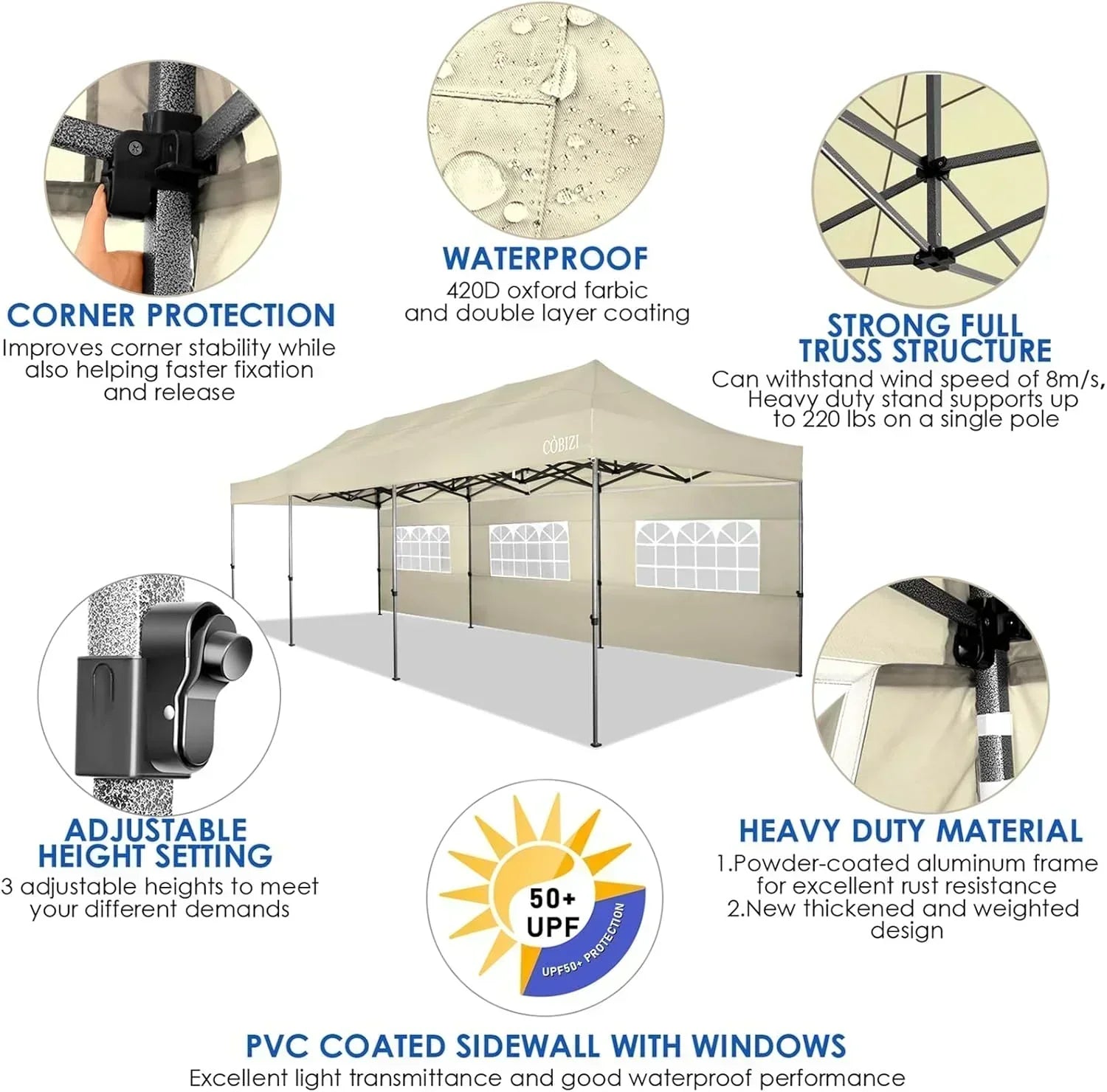 COBIZI 10x20 Heavy Duty Pop up Canopy Tent 6 sidewalls Commercial Canopy Wedding Party Tents wourant