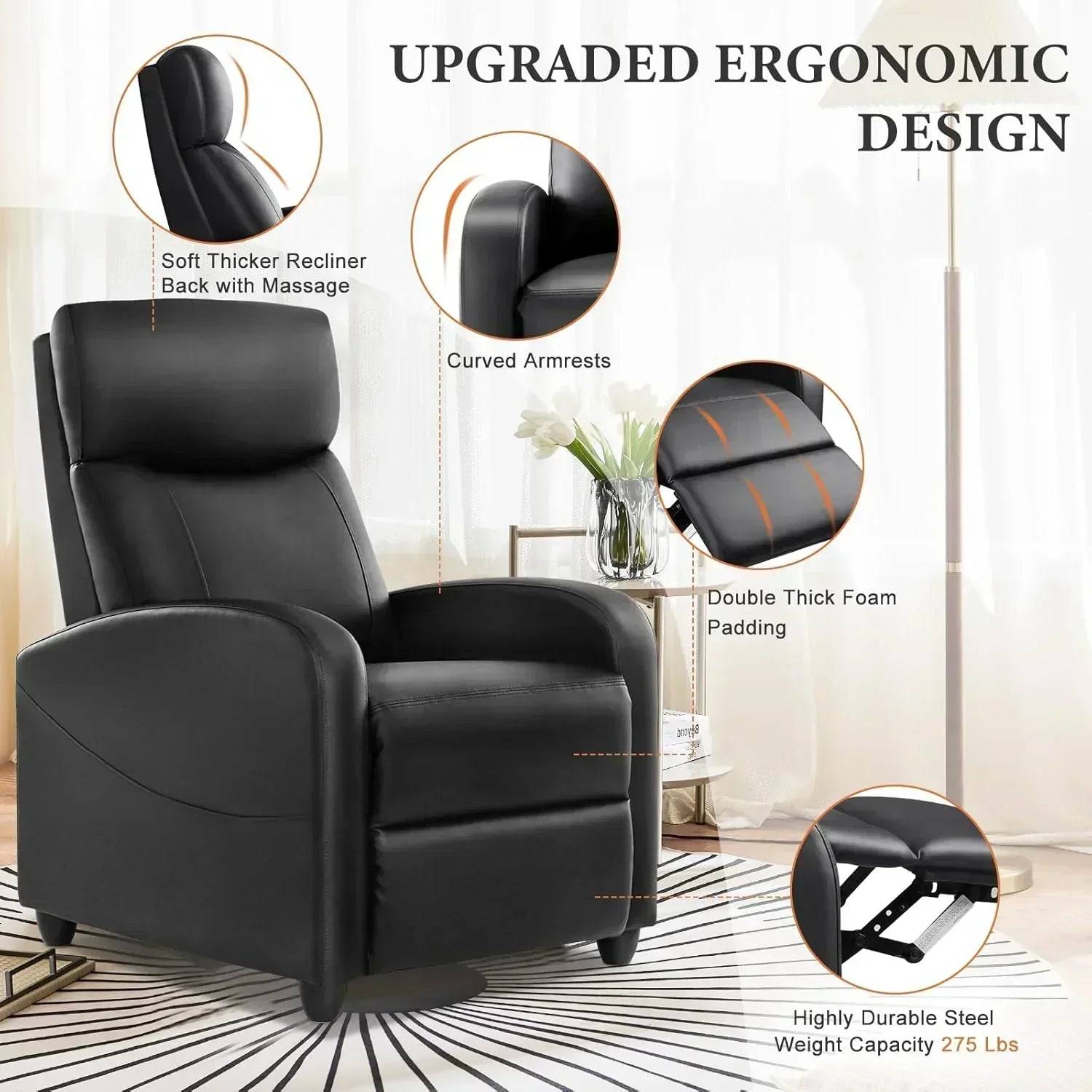 Adult massage recliner adjustable home theater seat modern fabric recliner wourant