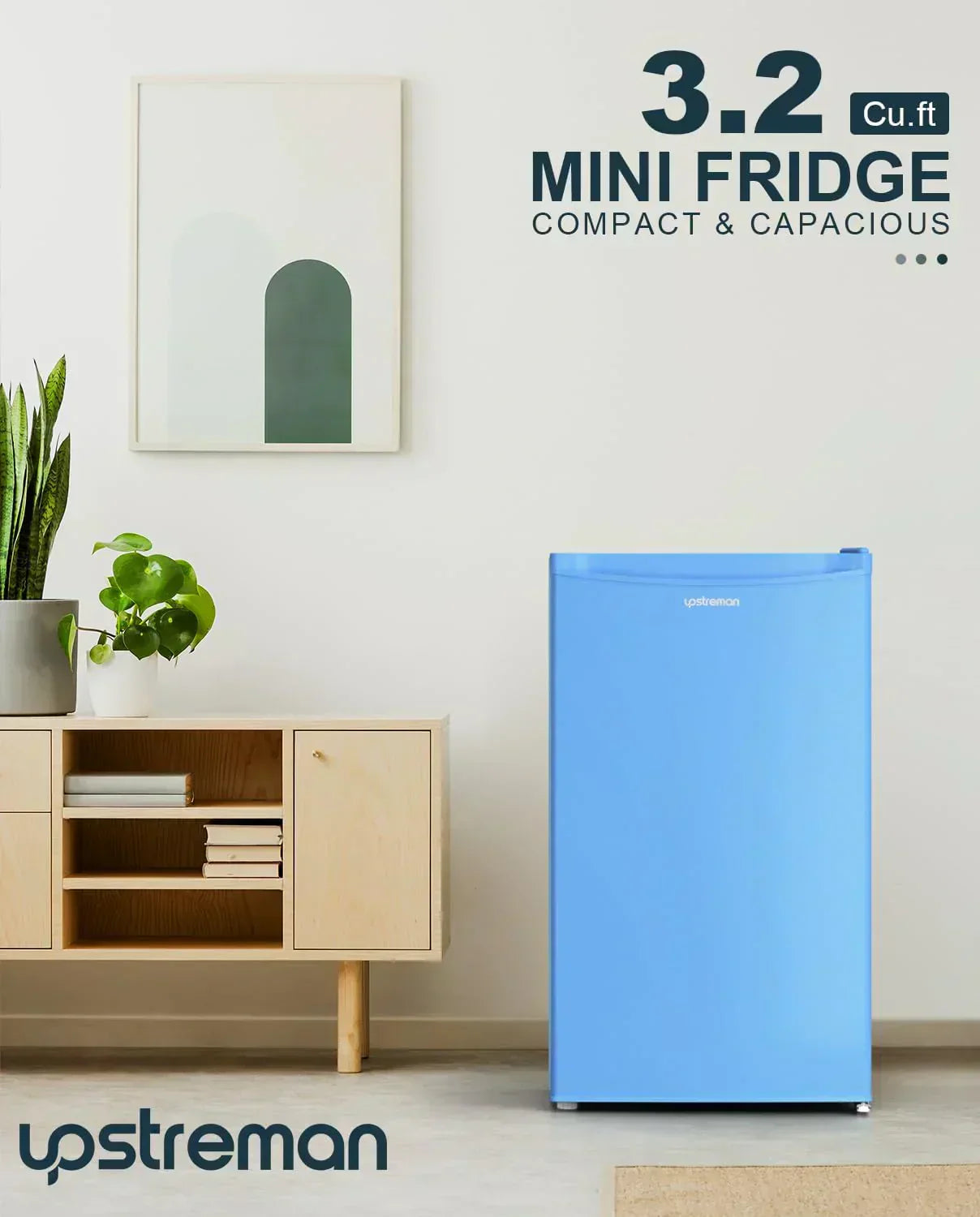 Upstreman 3.2 Cu.Ft Mini Fridge Freezer Single Door Fridge Dorm Fridge Adjustable Thermostat wourant