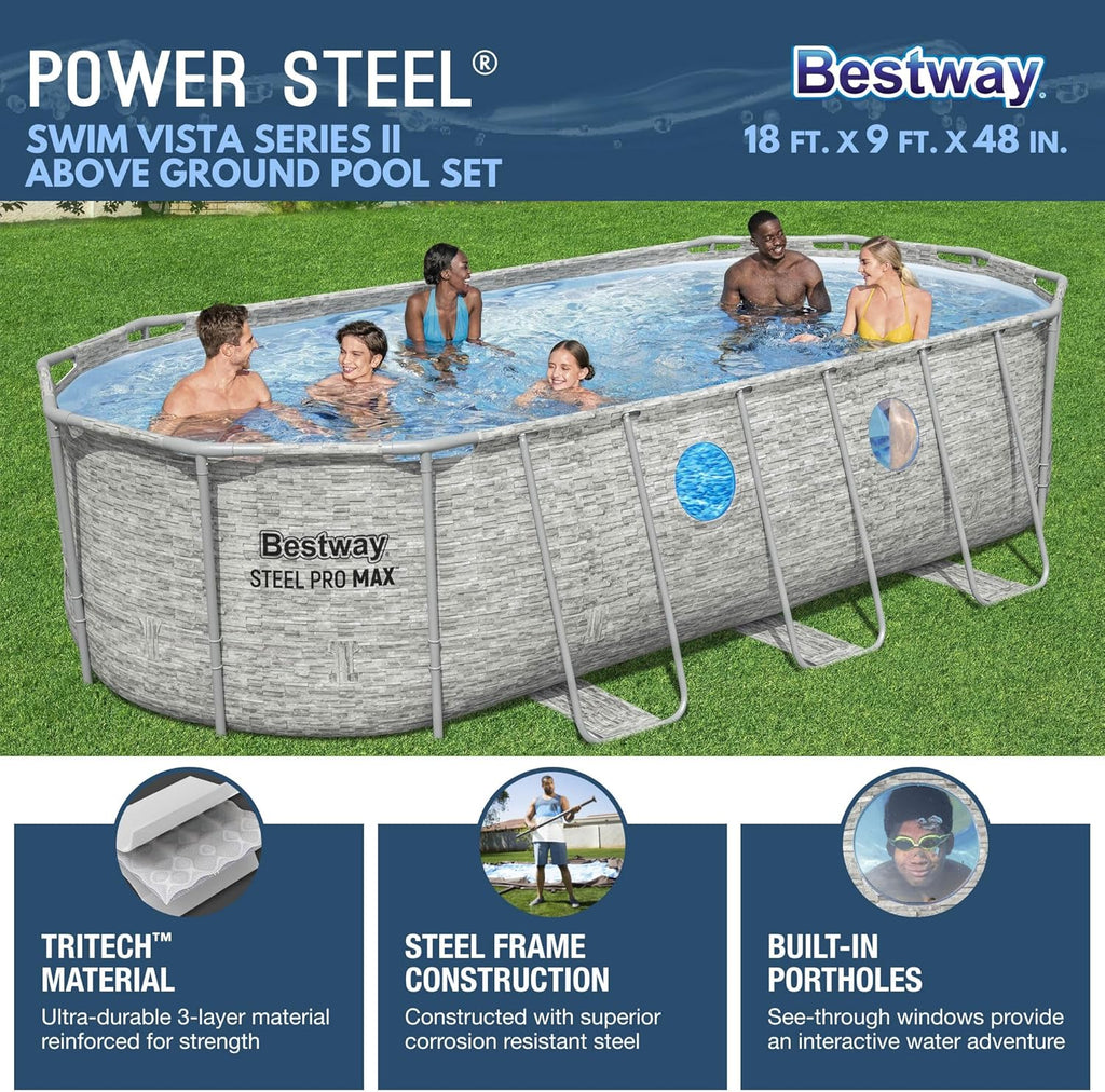 Power Steel Swim Vista Series II 14' x 8' 2" x 39.5" Above Ground Outdoor Swimming Pool Set wourant