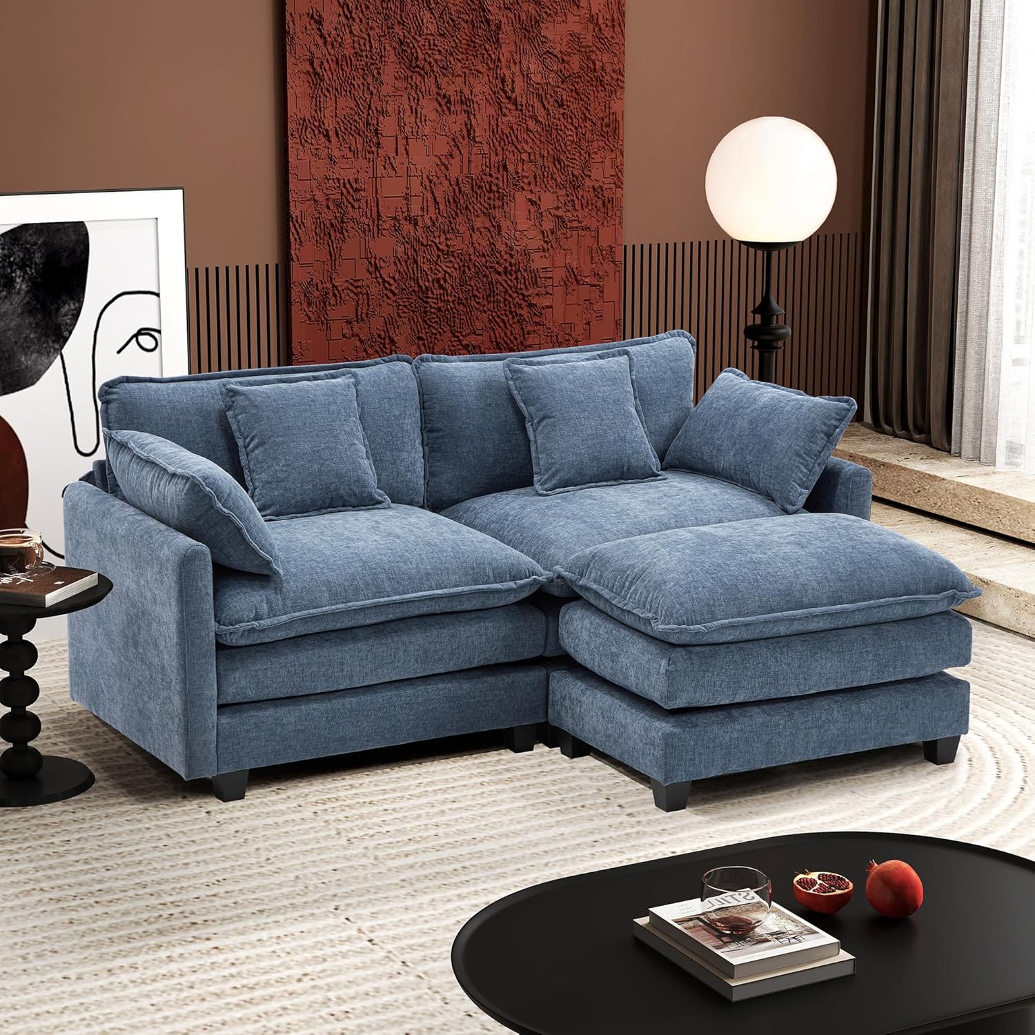 111.4 Inch L Shaped Modern Sofa Modular Cloud Sofa with Ottoman 4 Seater Chenille Deep Seat Sofa wourant