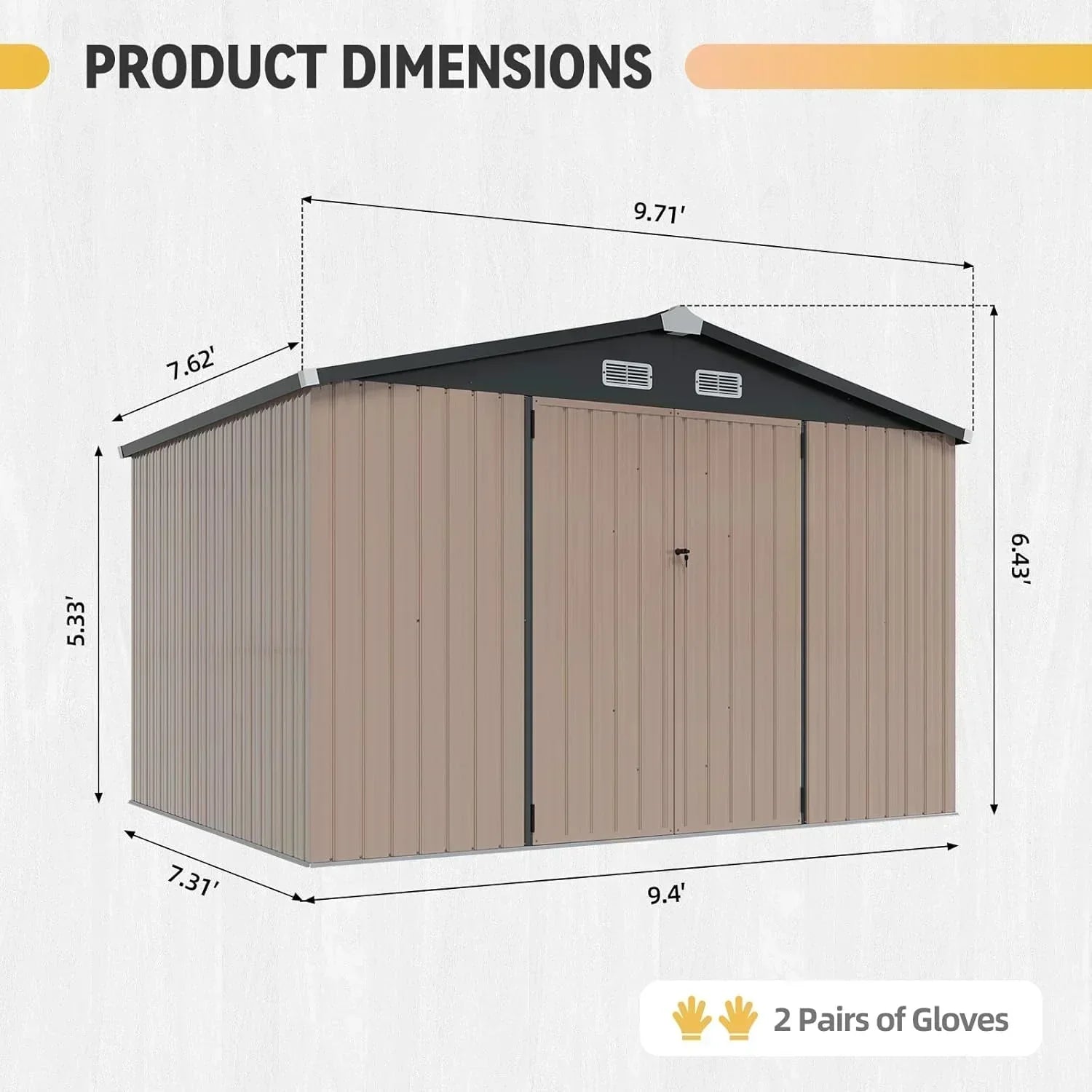 Aoxun 7.4x5.3FT Shed with Floor Galvanized Steel Outdoor Storage Shed Metal Garden Shed wourant