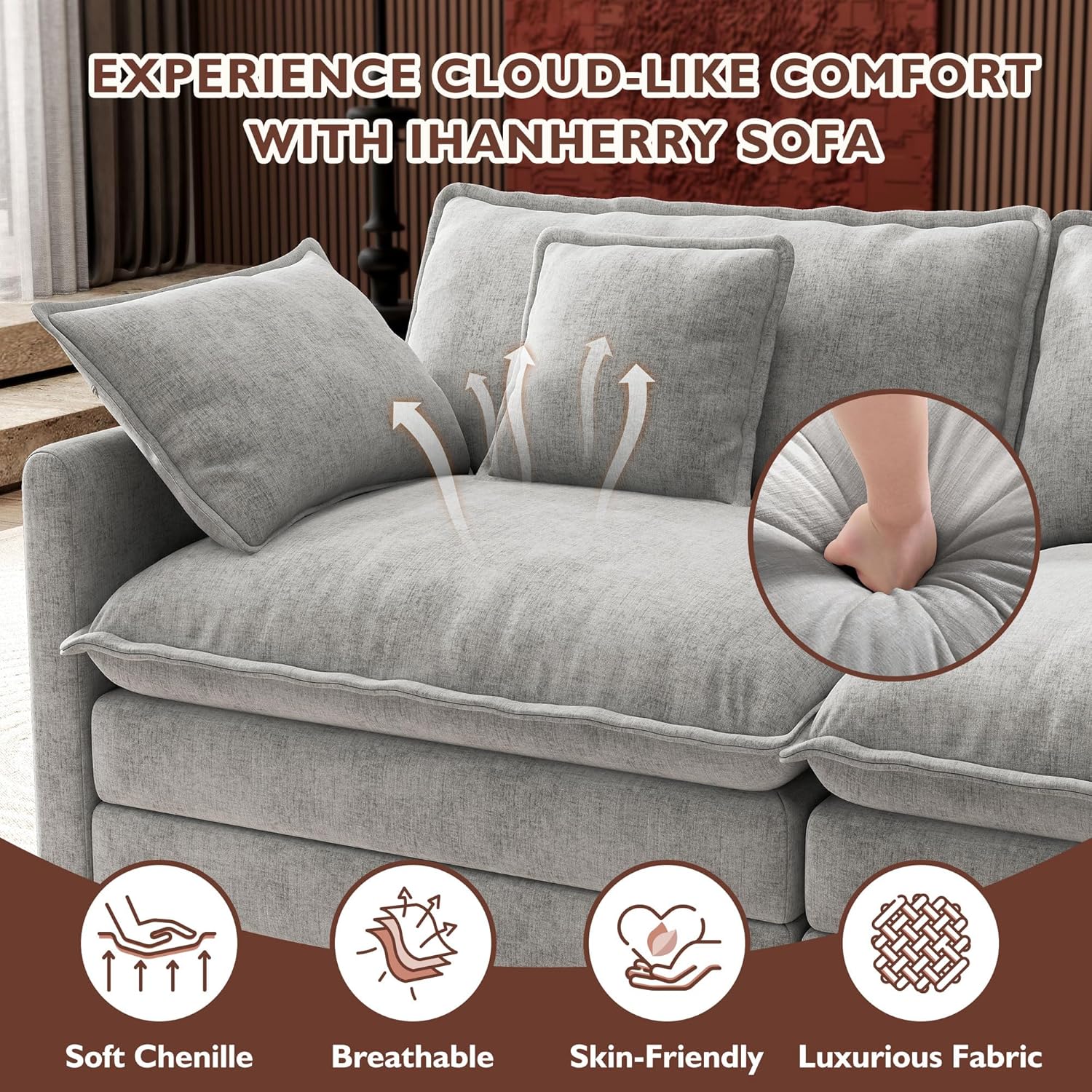 ihanherry 146-inch U-shaped modern sofa modular area cloud sofa wourant