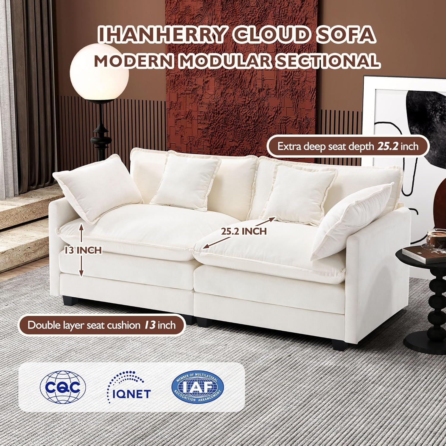 111.4 Inch L Shaped Modern Sofa Modular Cloud Sofa with Ottoman 4 Seater Chenille Deep Seat Sofa wourant