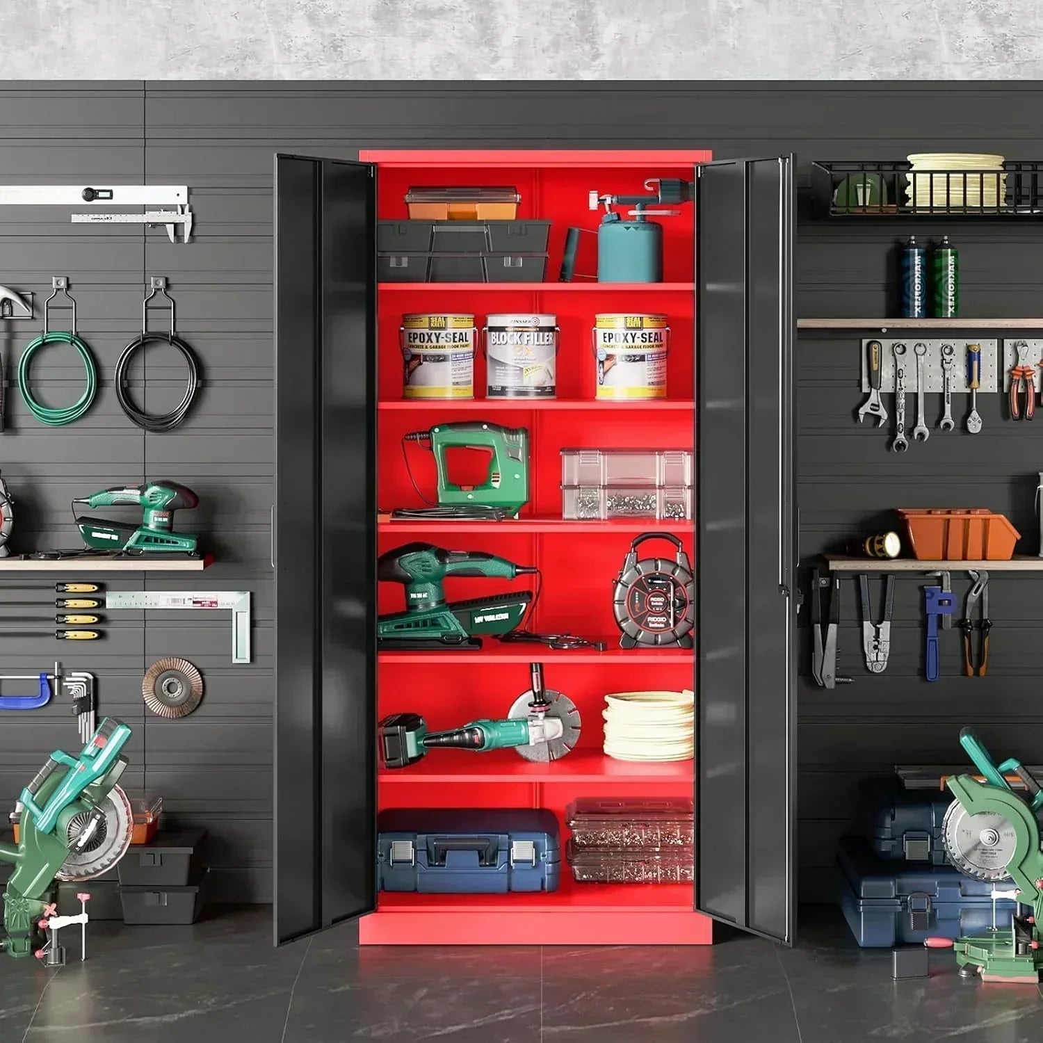 Metal Storage Cabinet with 2 Doors and 6 Shelves Black Metal Cabinet Garage Storage Cabinet wourant