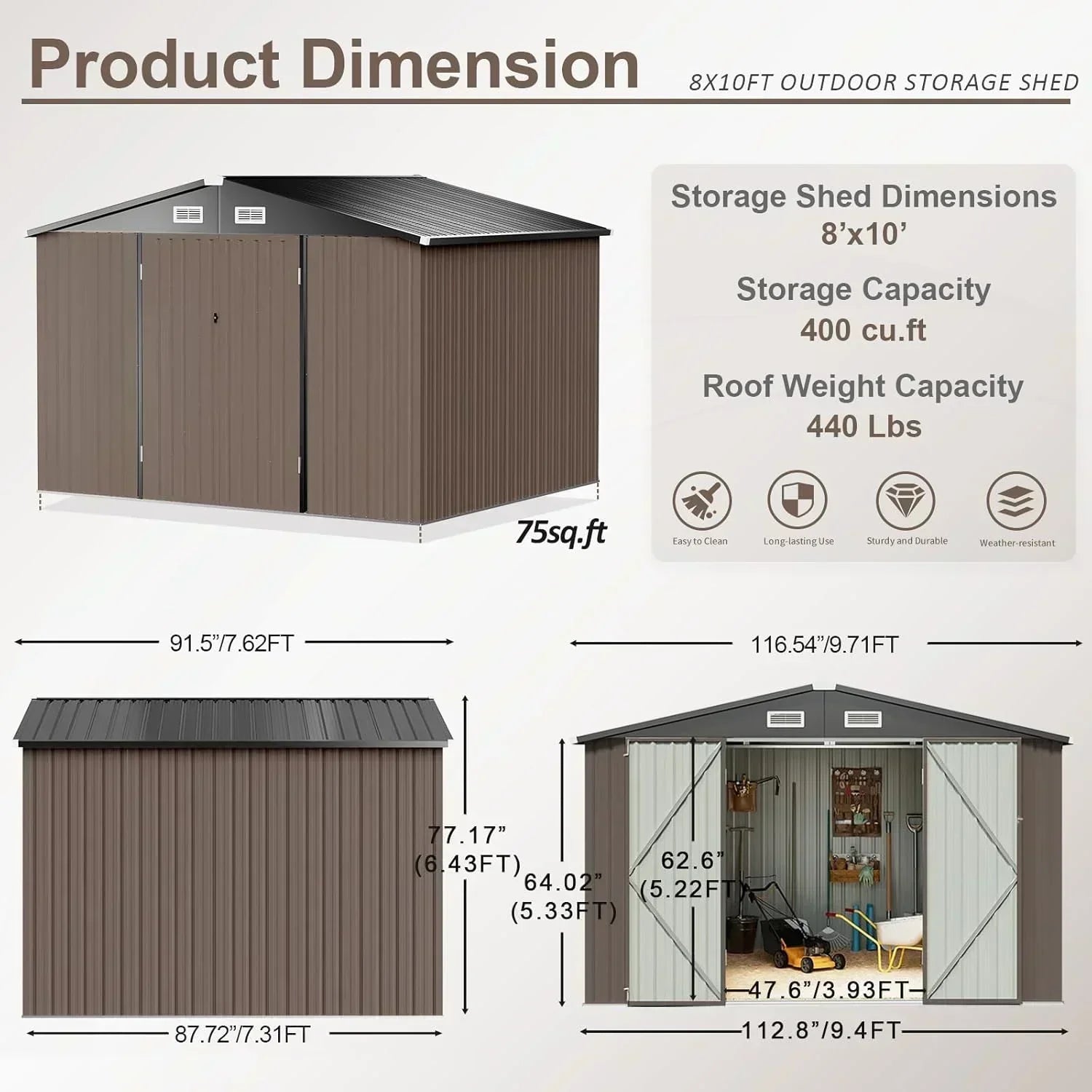 Aoxun 6.2x4 FT Shed Outdoor Storage Shed Metal Garden Shed Sloping Roof Tool Shed Bike Shed wourant