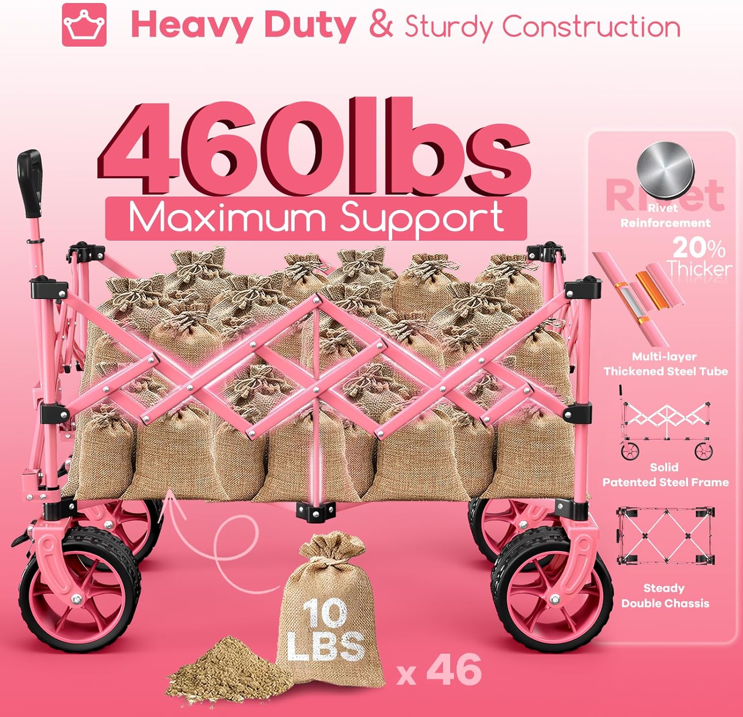 38" long foldable four-wheel stroller 460 lb capacity 220 liter folding beach stroller wourant