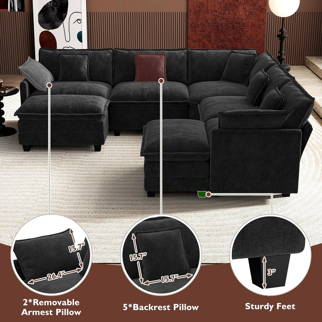ihanherry 146-inch U-shaped modern sofa modular area cloud sofa wourant