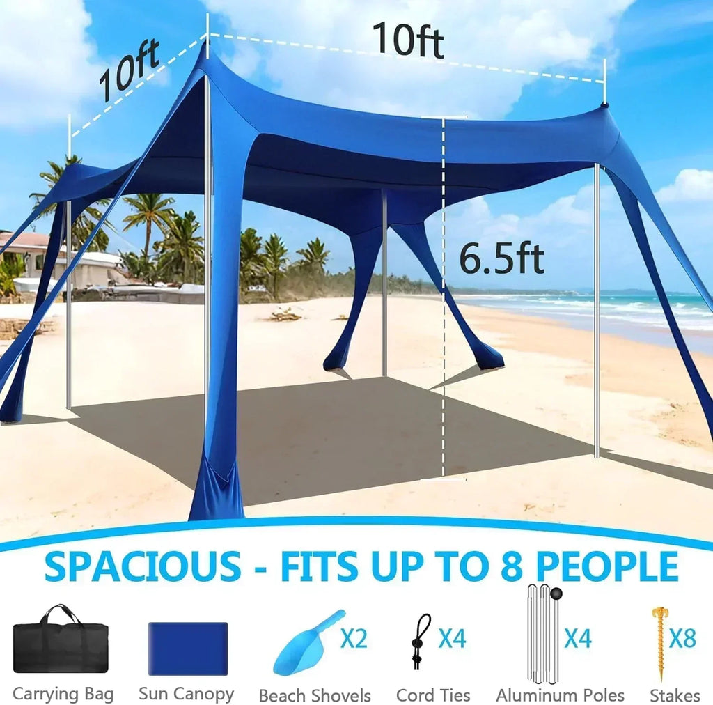 Beach Tent Sun Shelter 10 x 10 FT Beach Canopy Tent Sun Shade Heavy Duty UPF50+ Beach Tent wourant