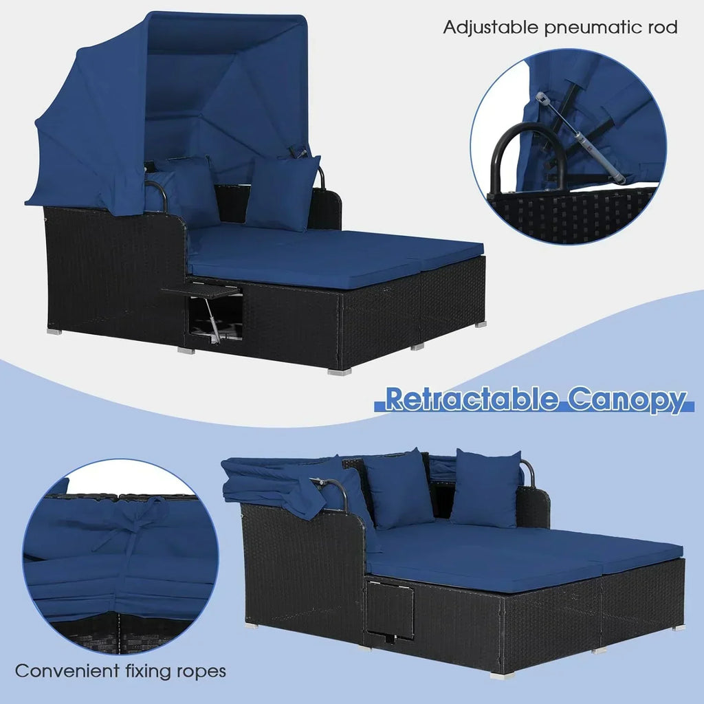 RELAX4LIFE Patio Outdoor Daybed with Canopy Wicker Sunbed Cushions 4 Pillows wourant