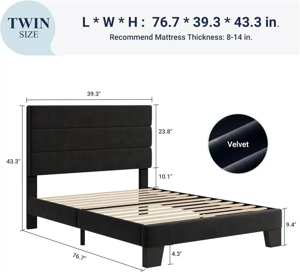 Allewie Queen Size Platform Bed Frame with Fabric Upholstered Headboard Wooden Slats Support wourant