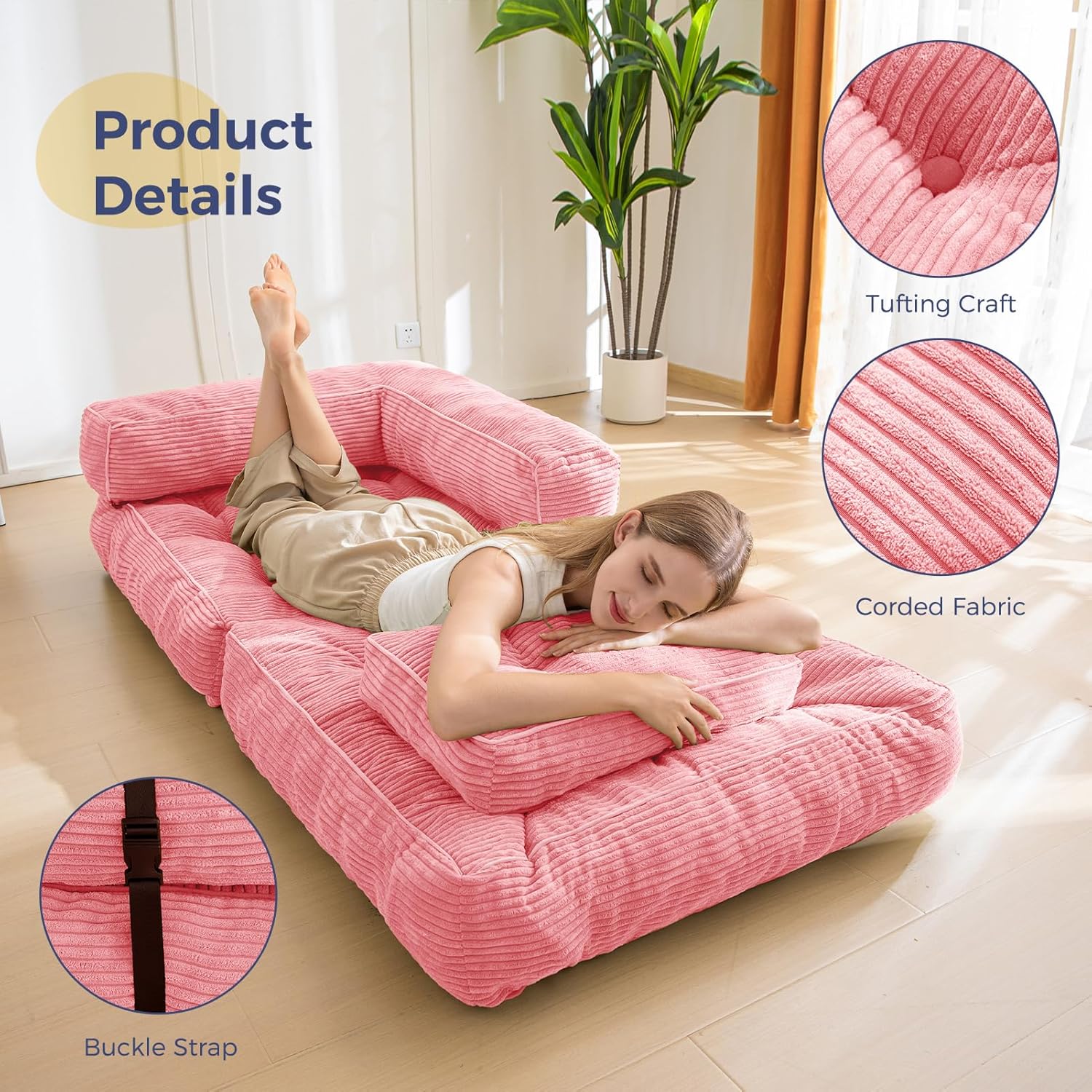 Folding Sofa Bed L-Shaped Convertible Sofa Bed with Armrests and Pillows wourant
