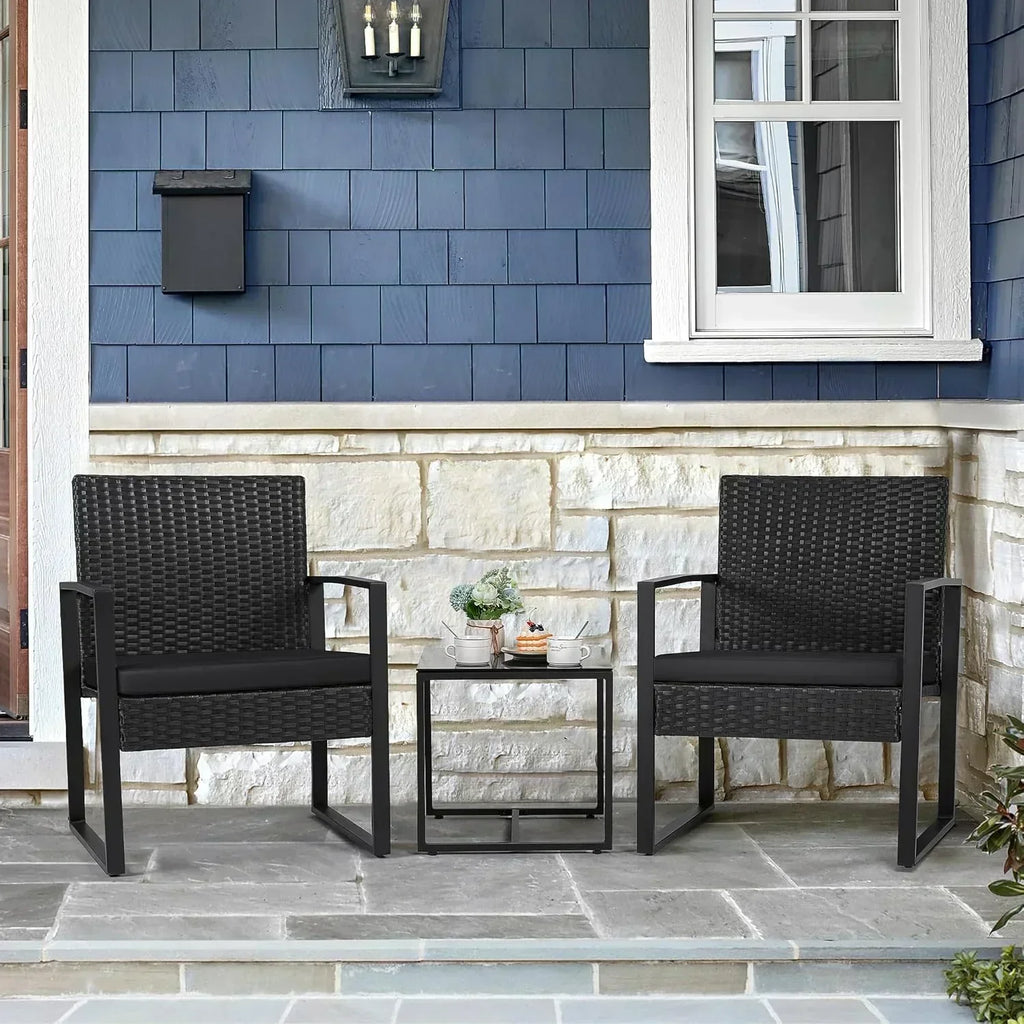 Flamaker 3 Pieces Patio Set Outdoor Wicker Furniture Sets Modern Rattan Chair Conversation Sets wourant