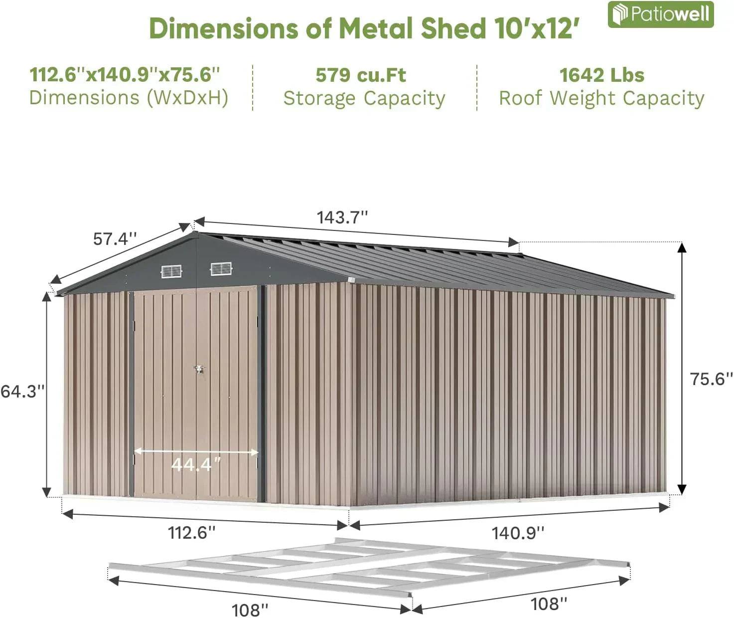 Patiowell 5x3 FT Outdoor Storage Shed Tool Shed with Sloping Roof and Lockable Door Metal Shed wourant