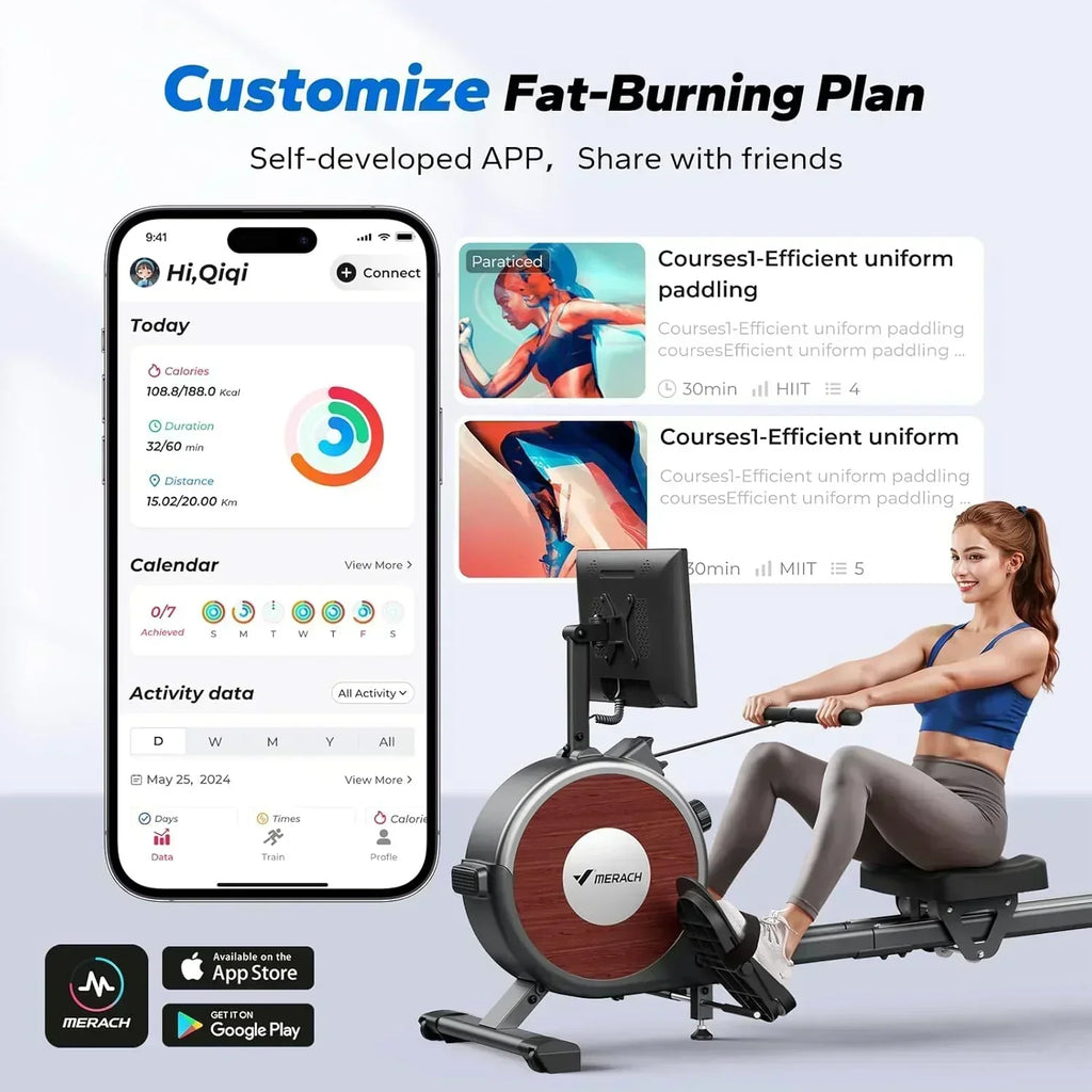 Merachi household rowing machine silent resistance dual-slide design wourant