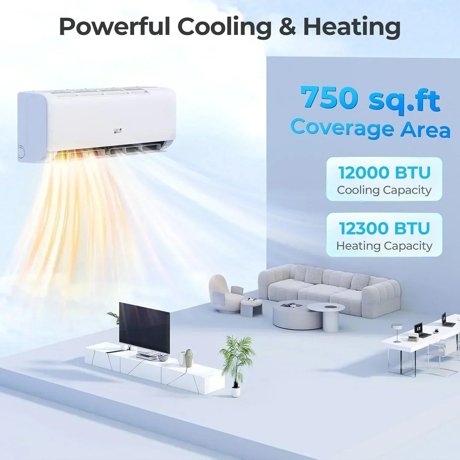 COSTWAY 12000BTU Mini Split Air Conditioner Heater 20 SEER2 115V Wall-Mounted Ductless wourant