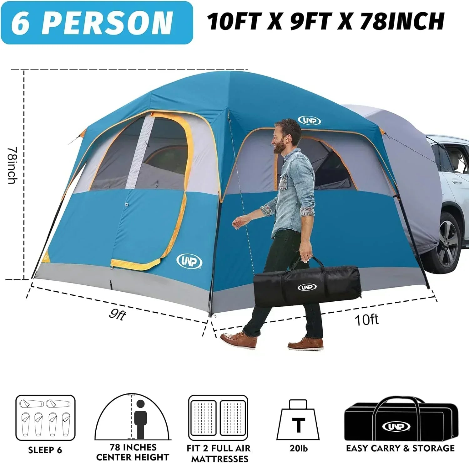 SUV Tent for Camping 6-Person SUV Tailgate Tent Easy Set Up with Rainfly 10'x9'x78in wourant
