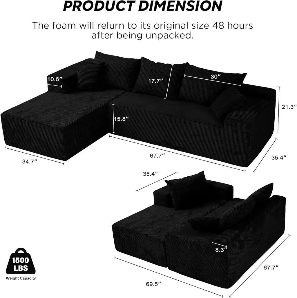 Cloud sofa with L-shaped lounge chair modern modular sofa with deep seats wourant