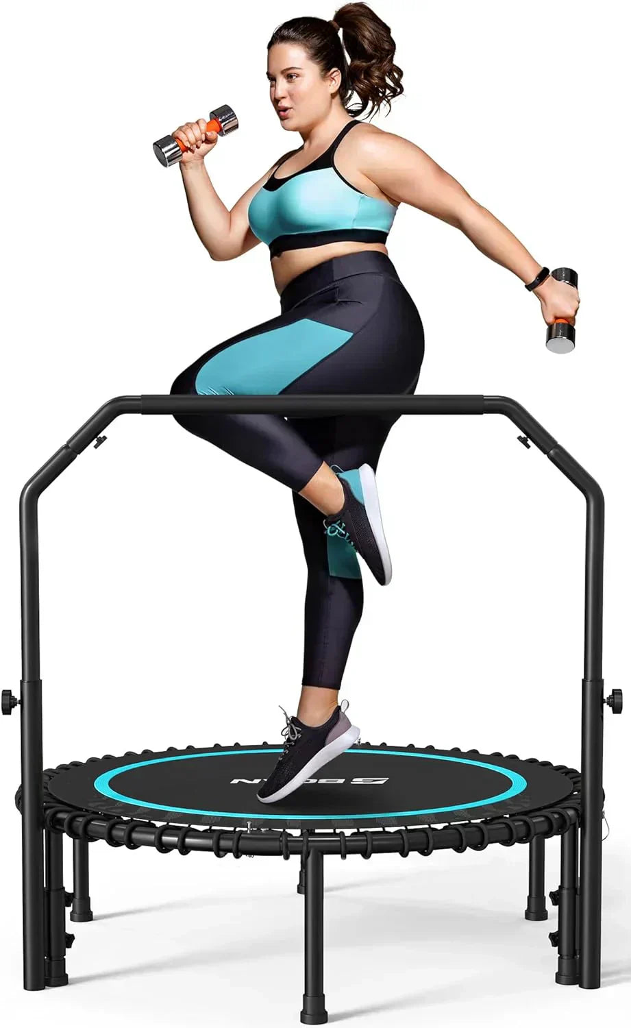 BCAN 450/550 LBS Foldable Mini Trampoline Fitness Trampoline Bungees Adjustable Foam Handle wourant
