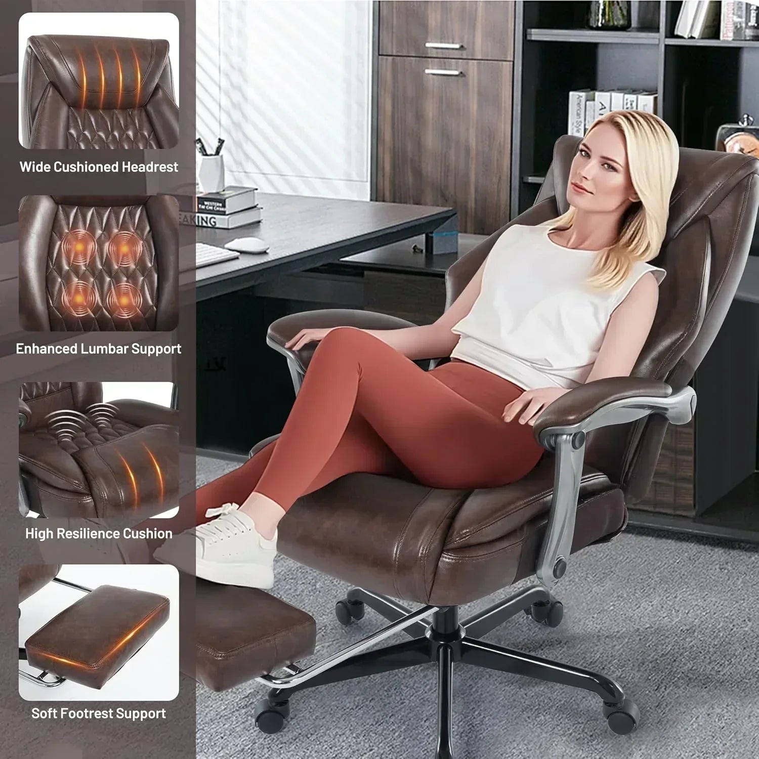 Massage Office Chair with Heating and Footrest Ergonomic Executive Reclining Office Chair wourant