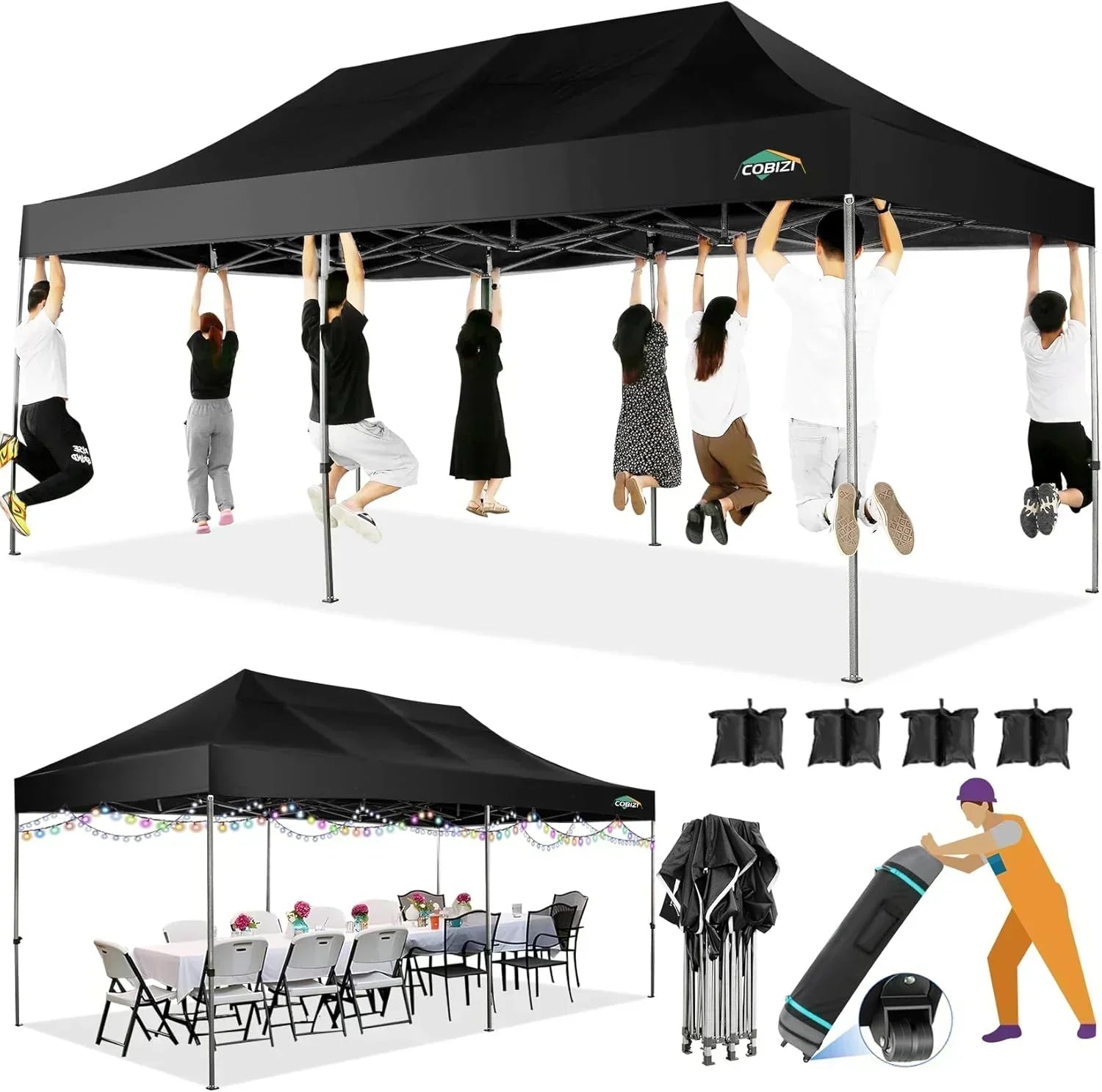 COBIZI 10x20 Heavy Duty Pop up Canopy Tent 6 sidewalls Commercial Canopy Wedding Party Tents wourant