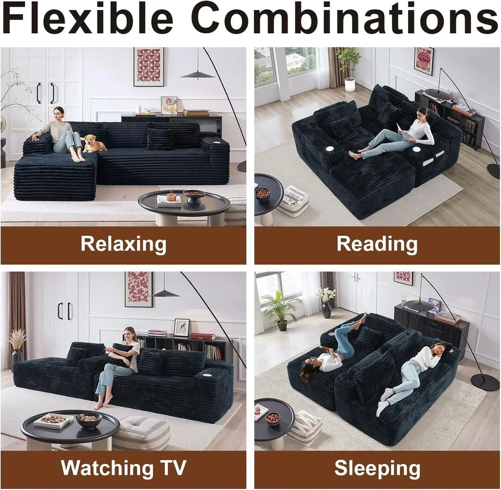Cloud Sectional Couch with L Shape Chaise Modern Modular Sofa with Deep Seat Built in Cup Holder wourant