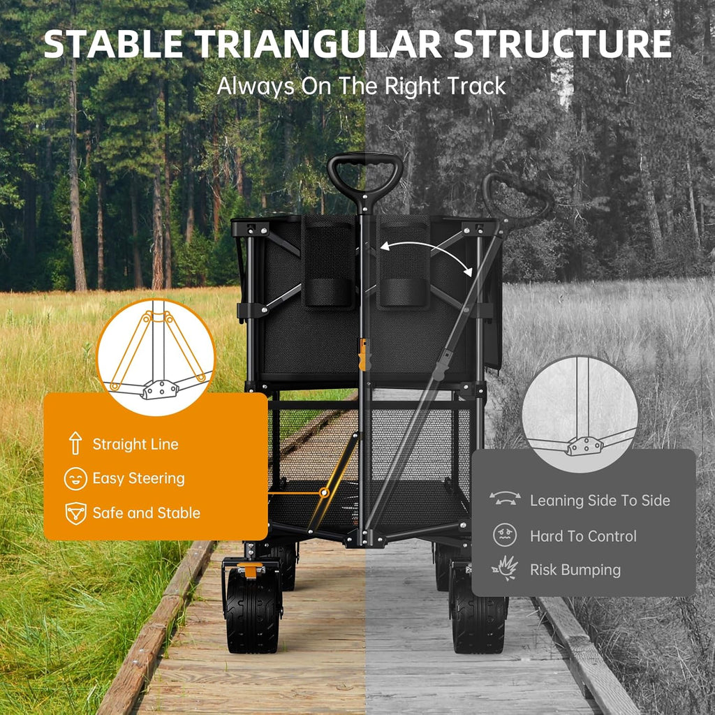 Foldable 50''L Extra Long Double Decker Wagon for Sport 400L Collapsible Heavy Duty Wagon Cart wourant
