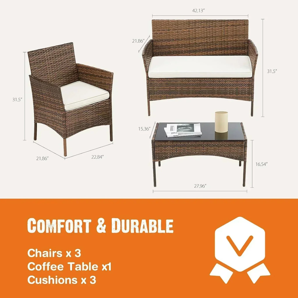 Sweetcripy Patio Furniture Set 3 Pieces Outdoor Furniture with Soft Cushion and Glass Table wourant
