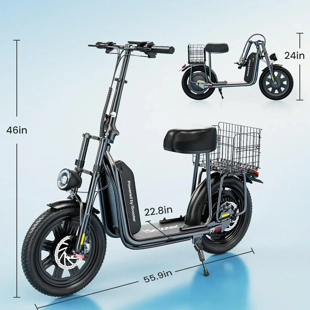 iScooter electric scooter with seat 28/19/15.6 mph top speed dual suspension scooter wourant