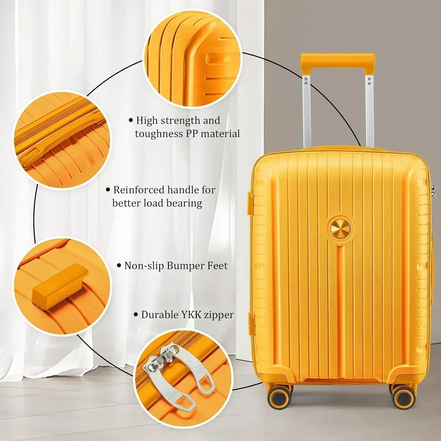 5-piece PP hardshell lightweight travel carry-on luggage set with dual spinner wheels wourant