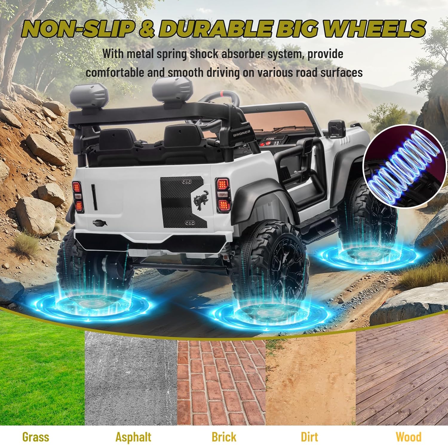 Bronco Raptor Two-Seater Ride-On Car Truck Toy Blue wourant