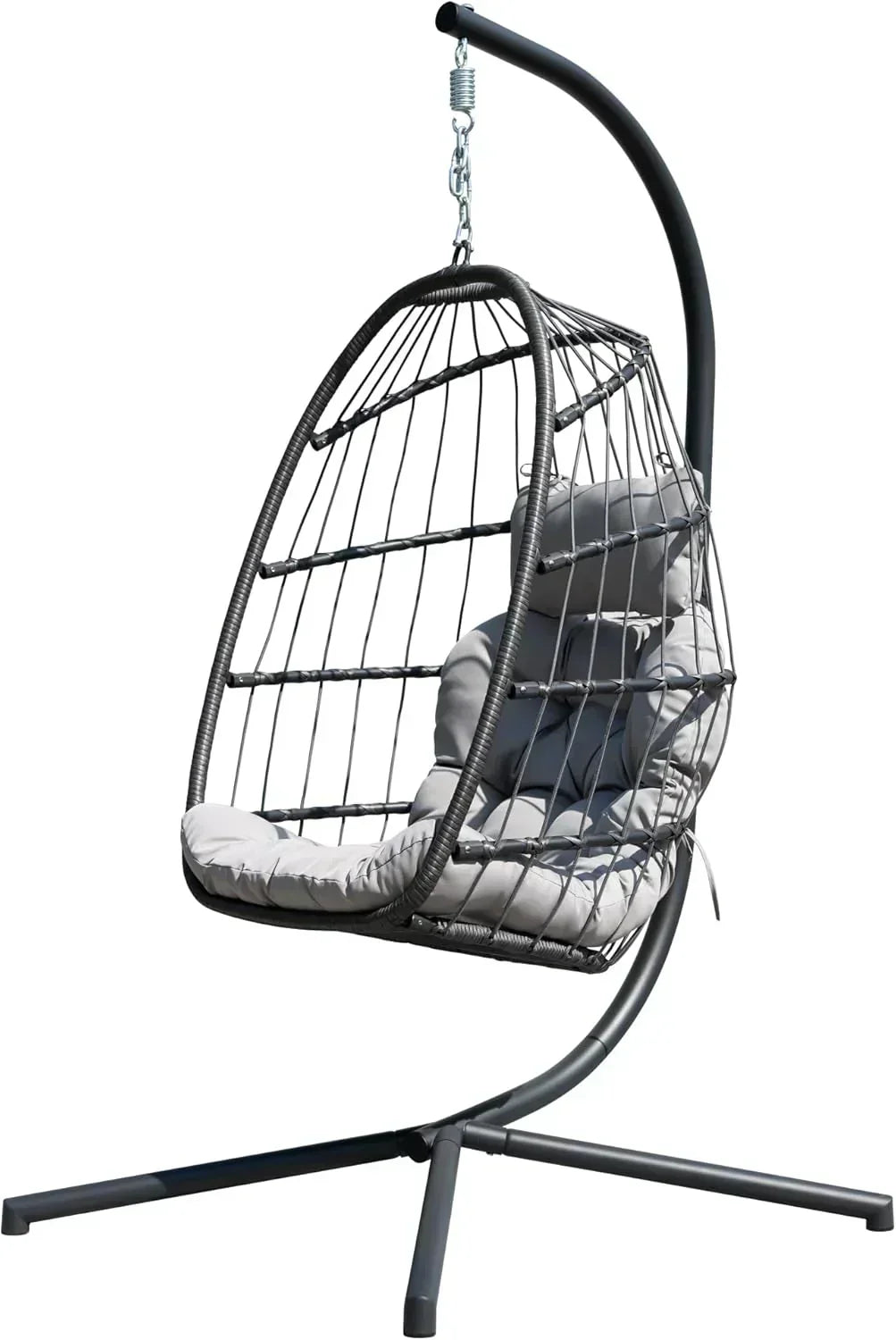 HWB Hanging Egg Chair with Stand Patio Wicker Hammock Egg Swing Chair Cushion for Bedroom wourant