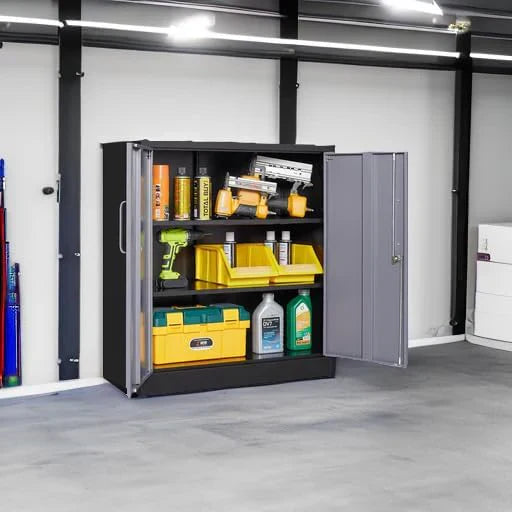 Metal Storage Cabinet with 2 Doors and 6 Shelves Black Metal Cabinet Garage Storage Cabinet wourant