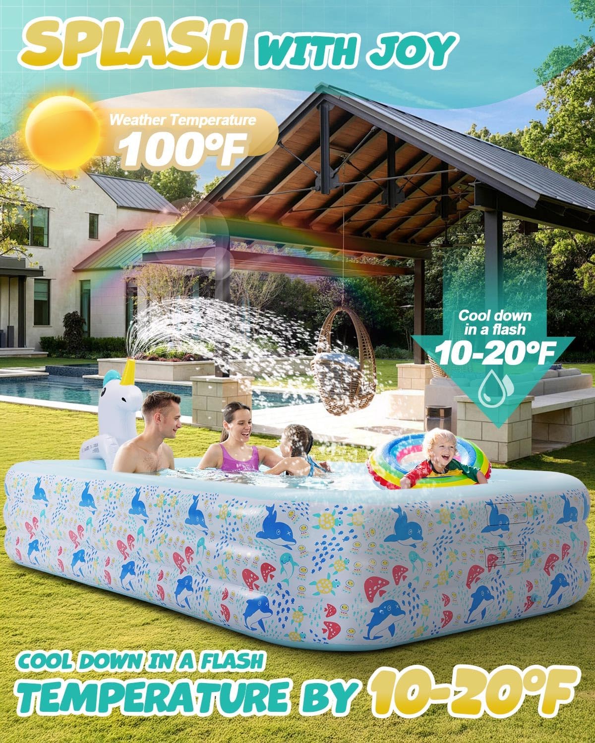 Inflatable Pool for Kids and Adults Blow up Swimming Pool Sprinkler Thicken Oversized Pools wourant