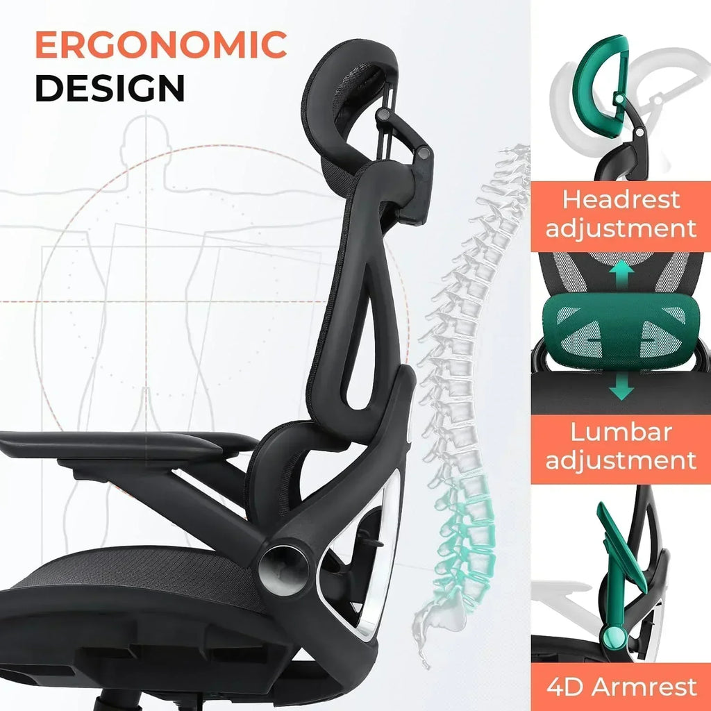 Ergonomic Mesh Office Chair with Adjustable Lumbar High Back Desk Chair 400 lbs wourant