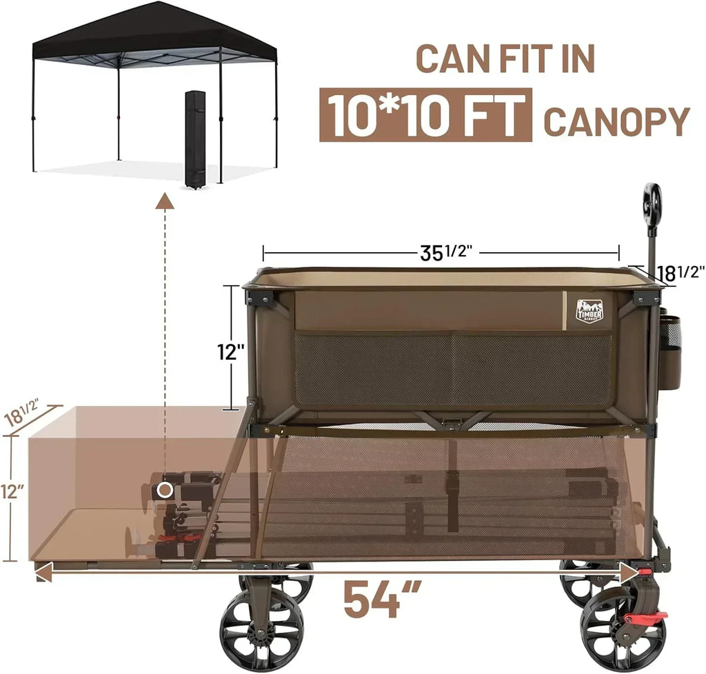 400L Large Capacity Folding Double Decker Cart with Brakes 54 Inch Extra Long Extended Cart wourant