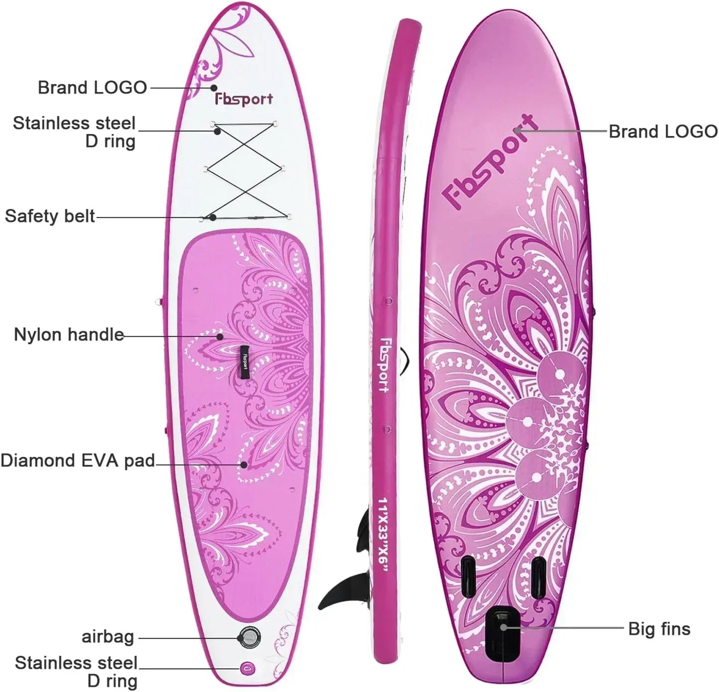 FBSPORT 11' Premium Stand Up Paddle Board Yoga Board with Durable SUP Accessories Carry Bag wourant