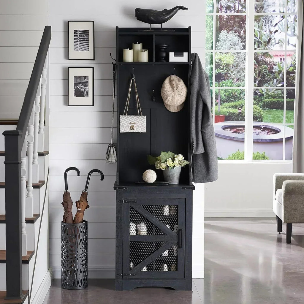 JXQTLINGMU 59-inch Farmhouse Foyer Tree Shoe Storage Entryway Bench Foyer Coat Rack Cabinet wourant
