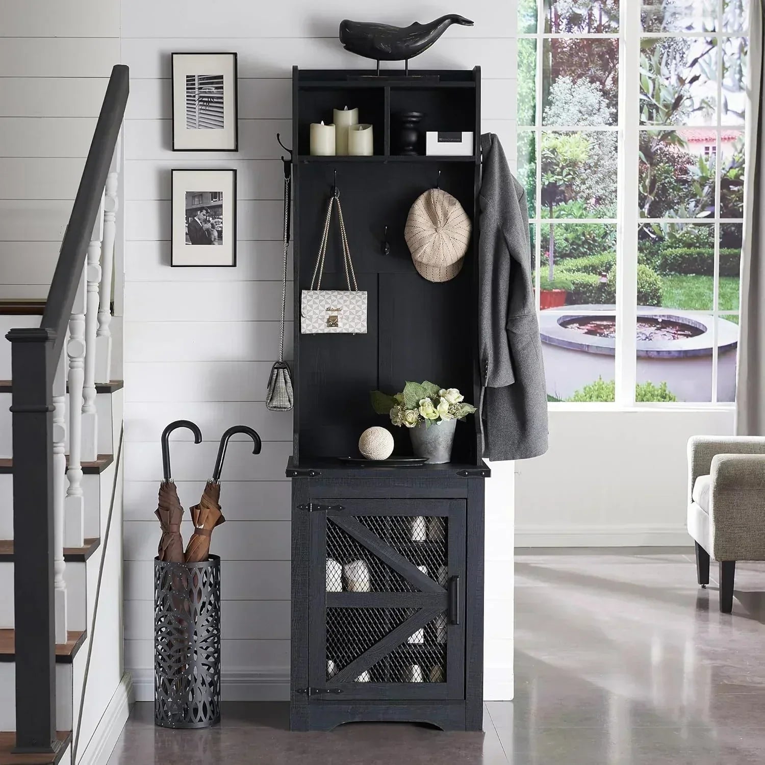 JXQTLINGMU 59-inch Farmhouse Foyer Tree Shoe Storage Entryway Bench Foyer Coat Rack Cabinet wourant