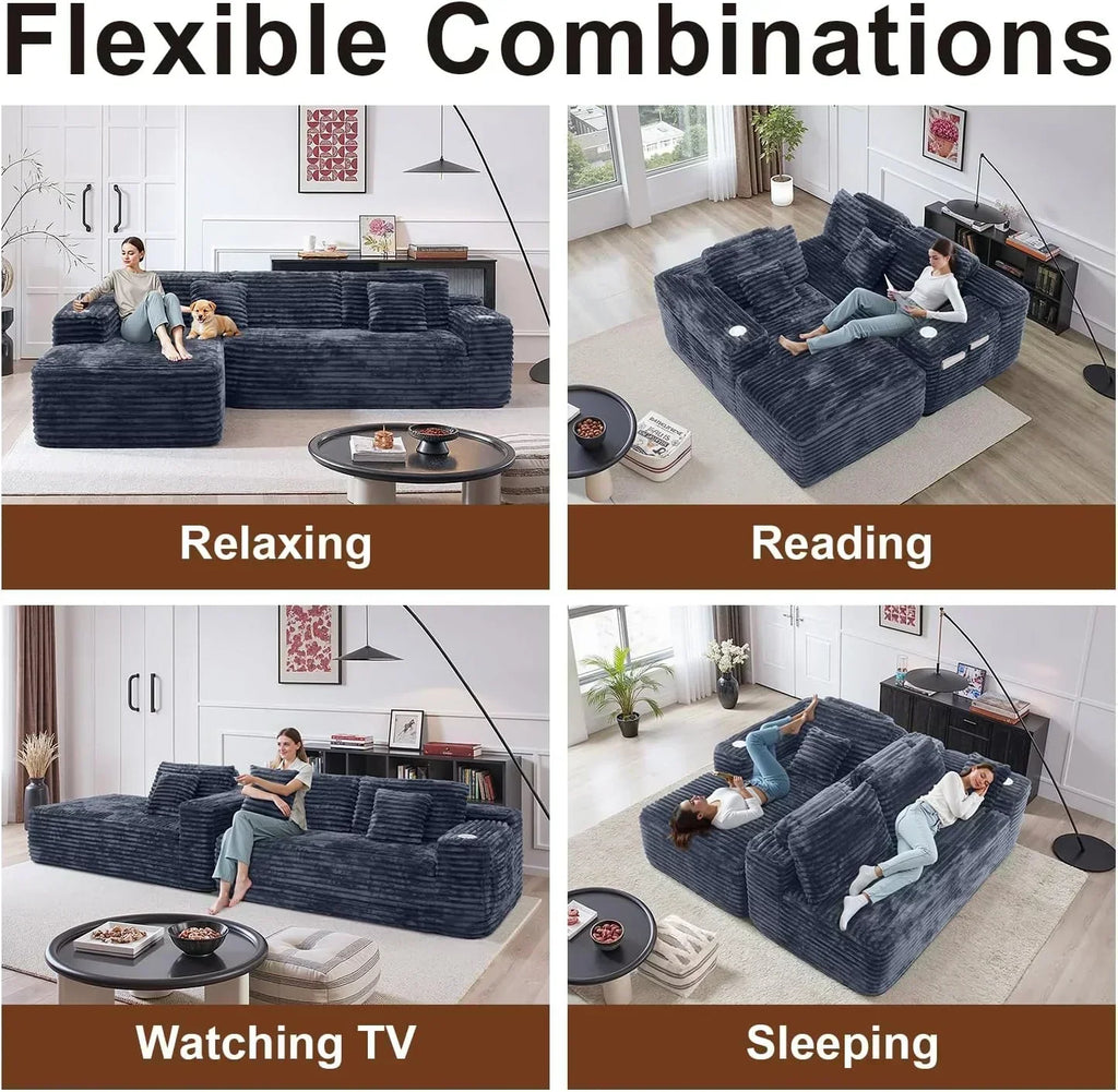 Cloud Sectional Couch with L Shape Chaise Modern Modular Sofa with Deep Seat Built in Cup Holder wourant