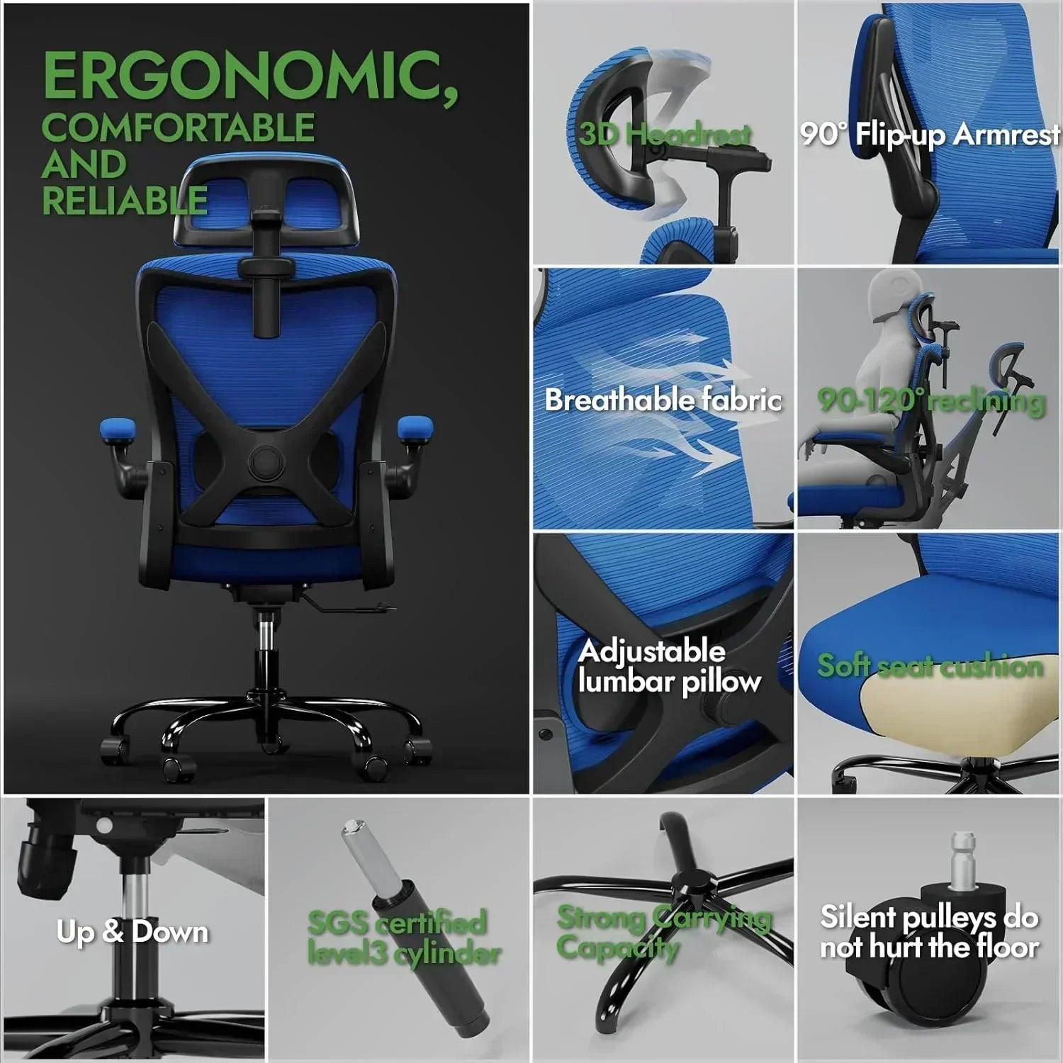 Office computer desk and chair gaming chair with lumbar support and headrest wourant