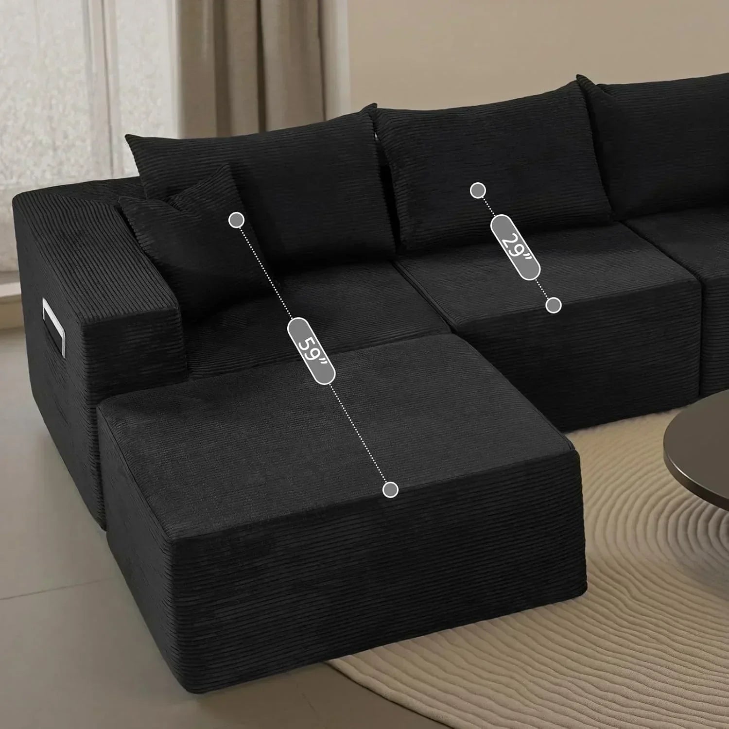 Cloud sofa with L-shaped lounge chair modern modular sofa with deep seats wourant