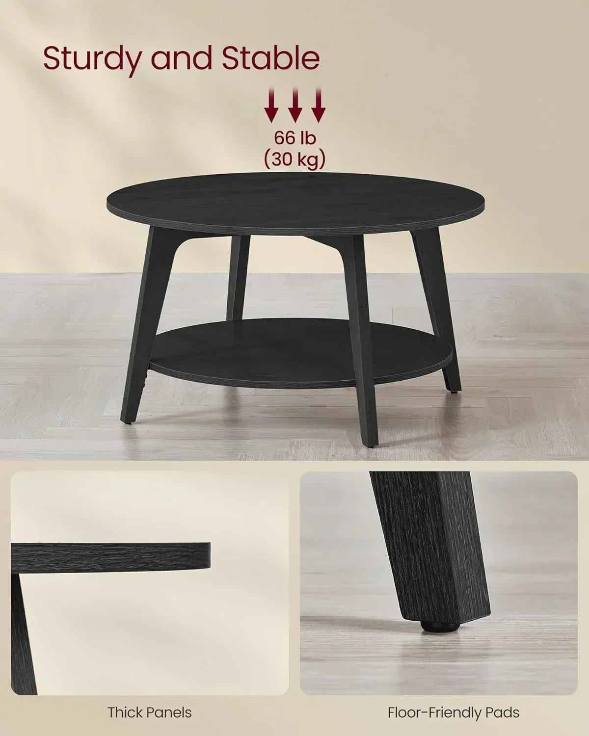 VASAGLE Round Coffee Table 2 Tier Coffee Table with Storage for Living Room 31.5 x 17.7 Inches wourant