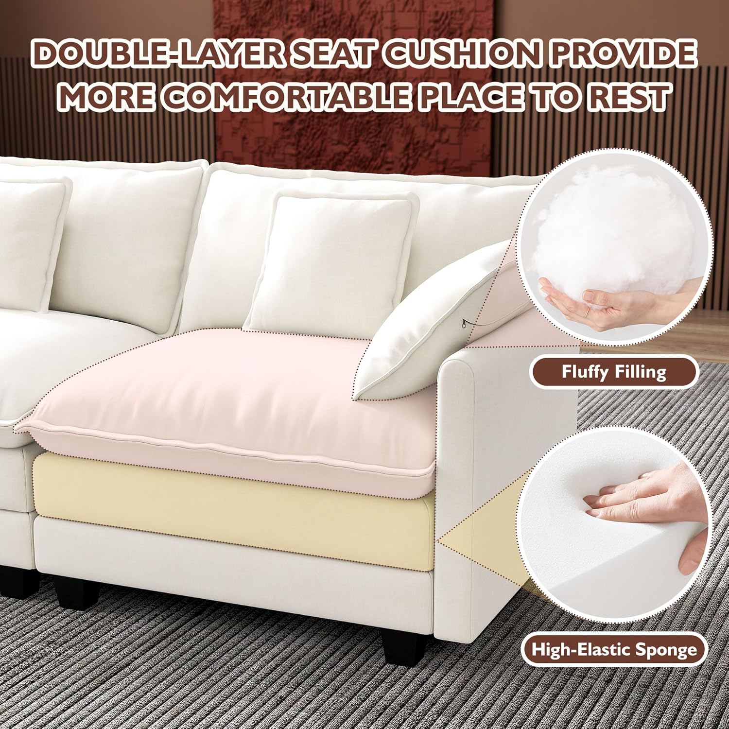 ihanherry 146-inch U-shaped modern sofa modular area cloud sofa wourant